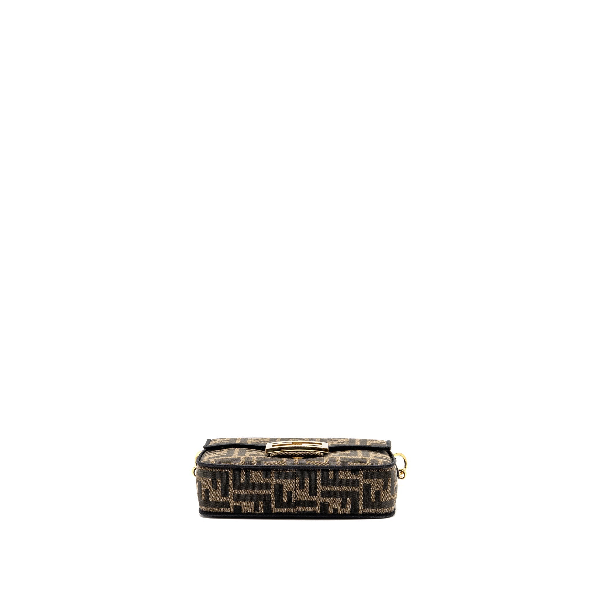 FENDI MINI BAGUETTE SHOULDER BAG FF JACQUARD CANVAS BROWN GHW