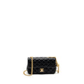CHANEL 25P CAMELLIA ADJUSTABLE CHAIN FLAP BAG LAMBSKIN BLACK GHW(MICROCHIP)