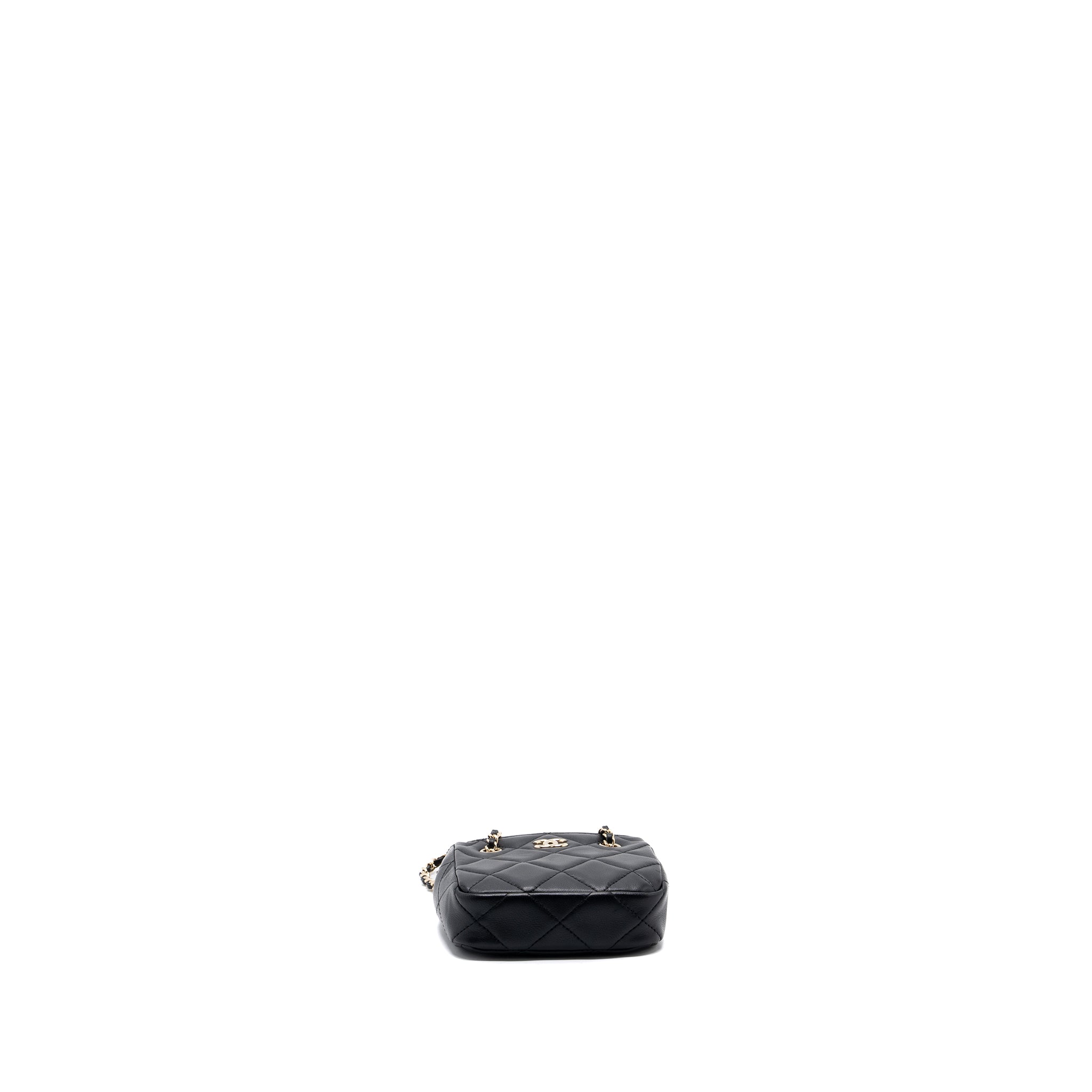 CHANEL QUILTED SUPER MINI TOTE WITH CHAIN LAMBSKIN BLACK LGHW