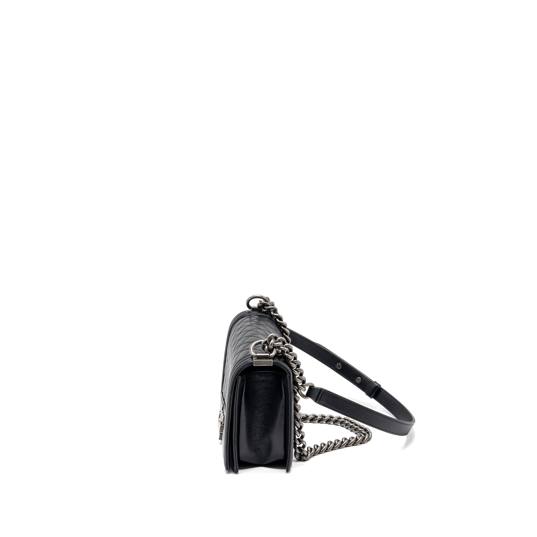 CHANEL MEDIUM BOY BAG CAVIAR BLACK RUTHENIUM SHW