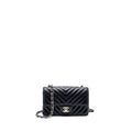 CHANEL MINI RECTANGULAR FLAP BAG CHEVRON LAMBSKIN NAVY SHW