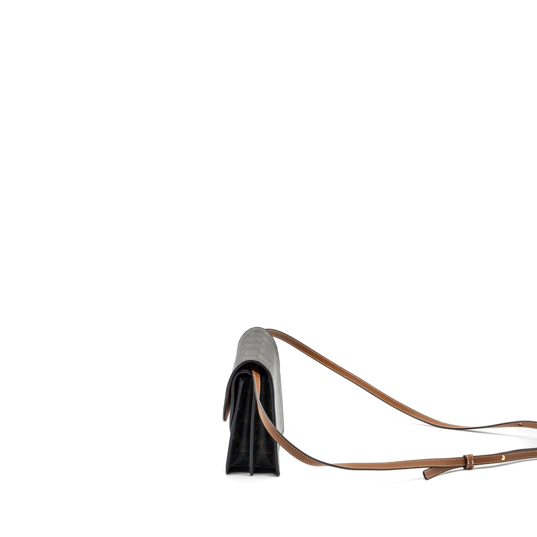 CELINE WALLET ON STRAP TRIOMPHE CANVAS / LEATHER TAN GHW