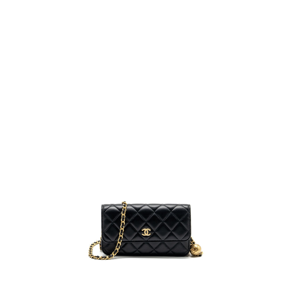 CHANEL PEARL CRUSH MINI FLAP WALLET WITH CHAIN LAMBSKIN BLACK GHW (MICROCHIP)