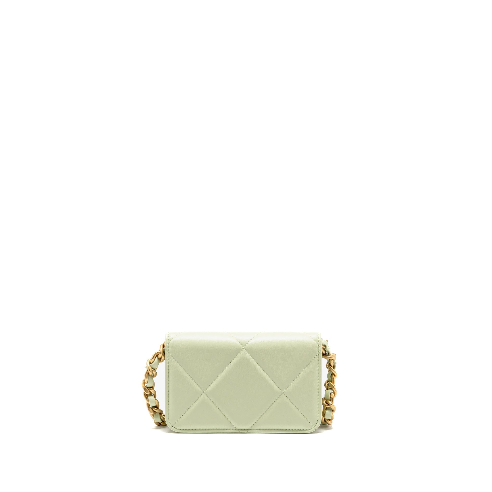 CHANEL 19 MINI CLUTCH WITH CHAIN LAMBSKIN LIGHT GREEN MULTICOLOUR HARDWARE