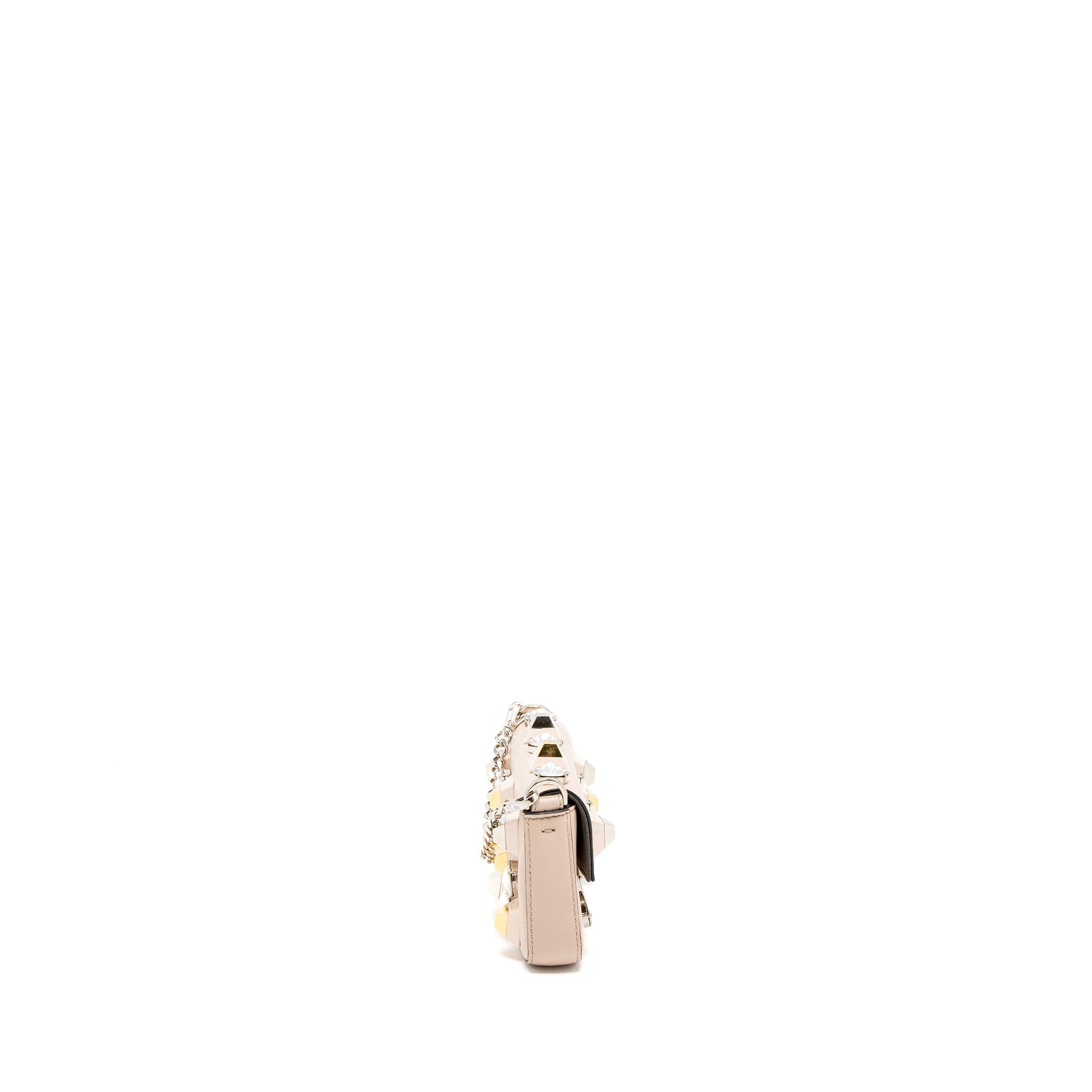 FENDI MINI FLAP CLUTCH WITH CHAIN LAMBSKIN LIGHT PINK SHW