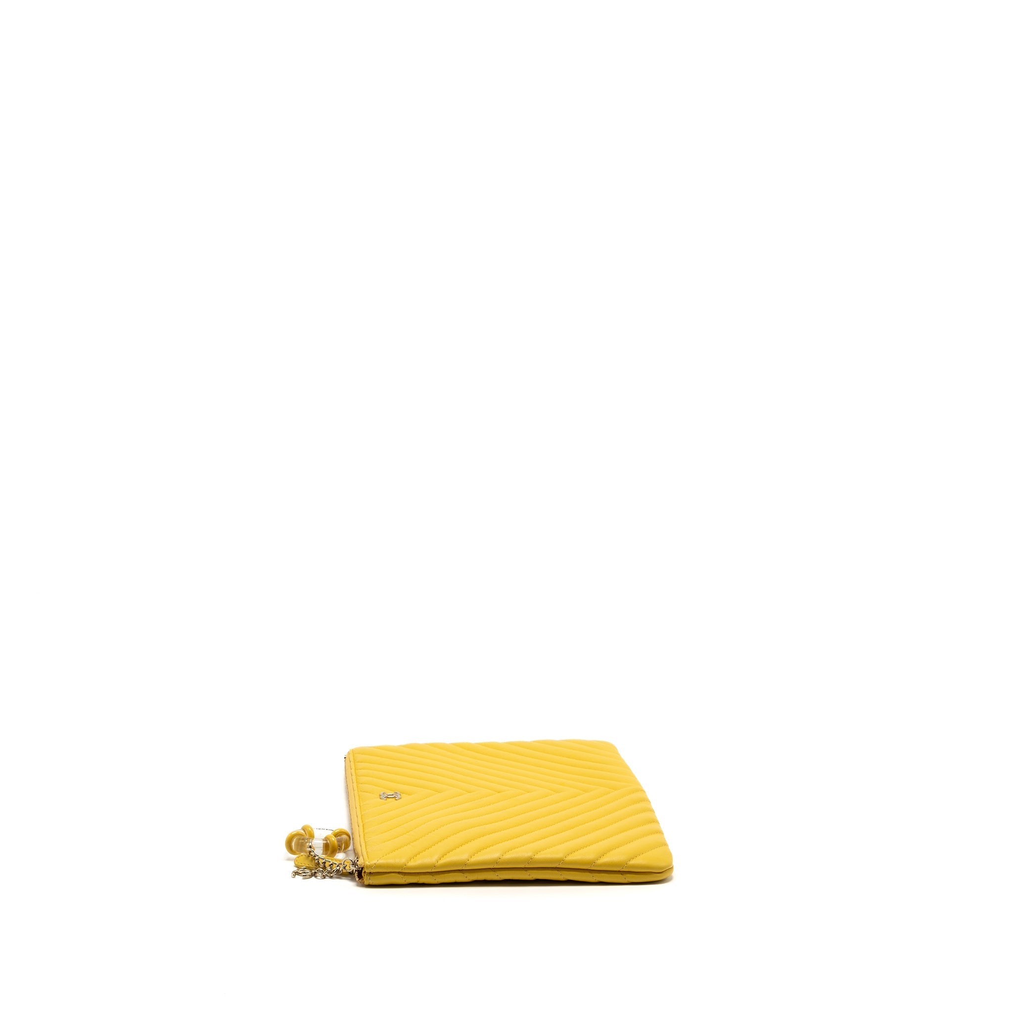CHANEL CHEVRON ZIP POUCH / CLUTCH LAMBSKIN YELLOW LGHW