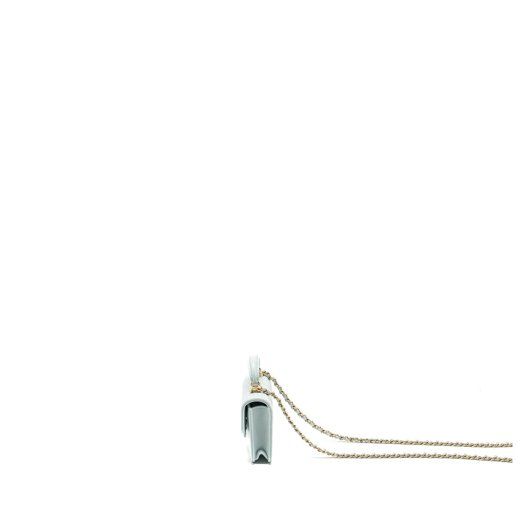 CHANEL TOP HANDLE MINI FLAP CLUTCH WITH CHAIN LAMBSKIN LIGHT BLUE LGHW