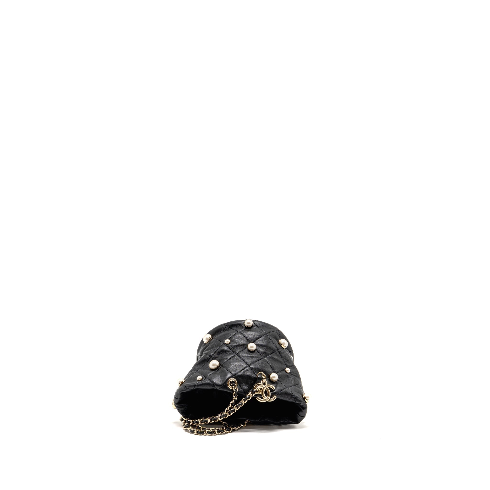CHANEL ABOUT PEARLS QUILTED DRAWSTRING BUCKET BAG LAMBSKIN BLACK LGHW