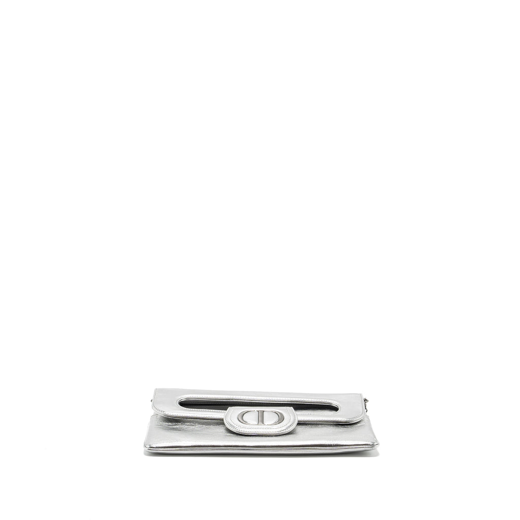 DIOR DIORDOUBLE CLUTCH WITH CHAINS CALFSKIN ARGENT BLACK HARDWARE