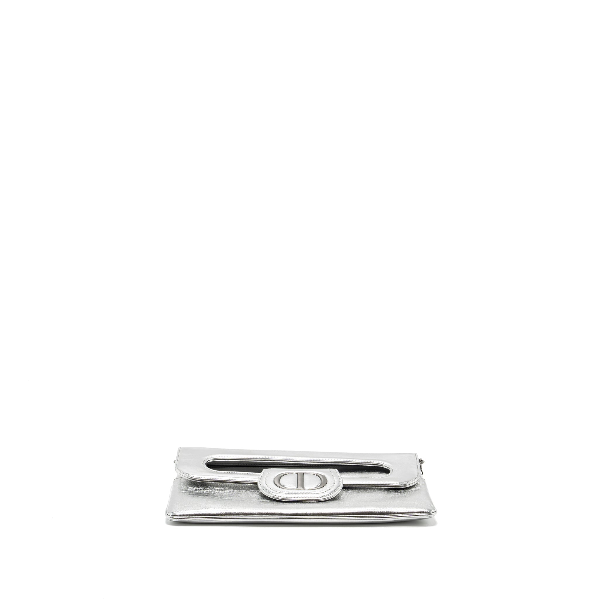 DIOR DIORDOUBLE CLUTCH WITH CHAINS CALFSKIN ARGENT BLACK HARDWARE