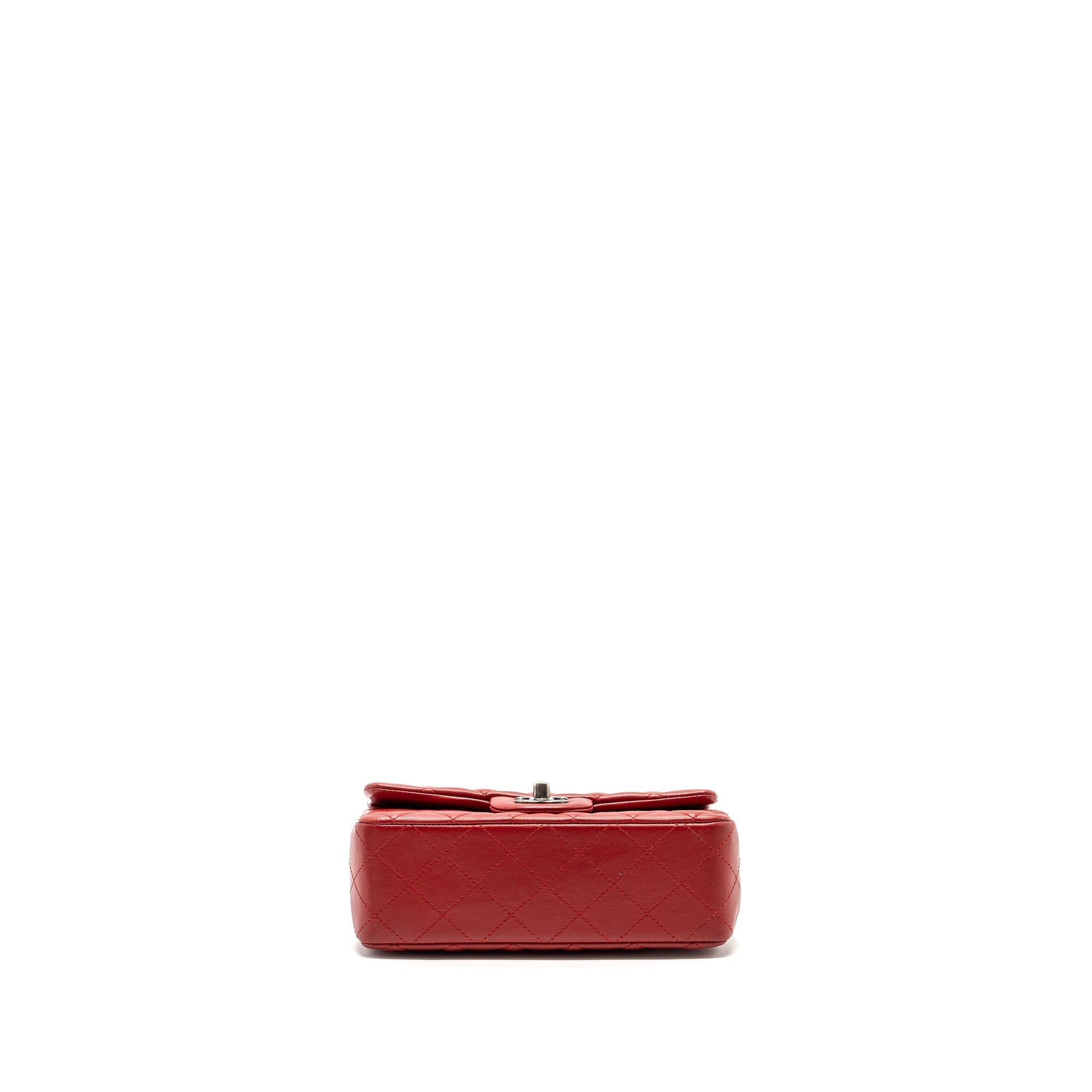 CHANEL CLASSIC MINI RECTANGULAR FLAP BAG LAMBSKIN RED RUTHENIUM HARDWARE