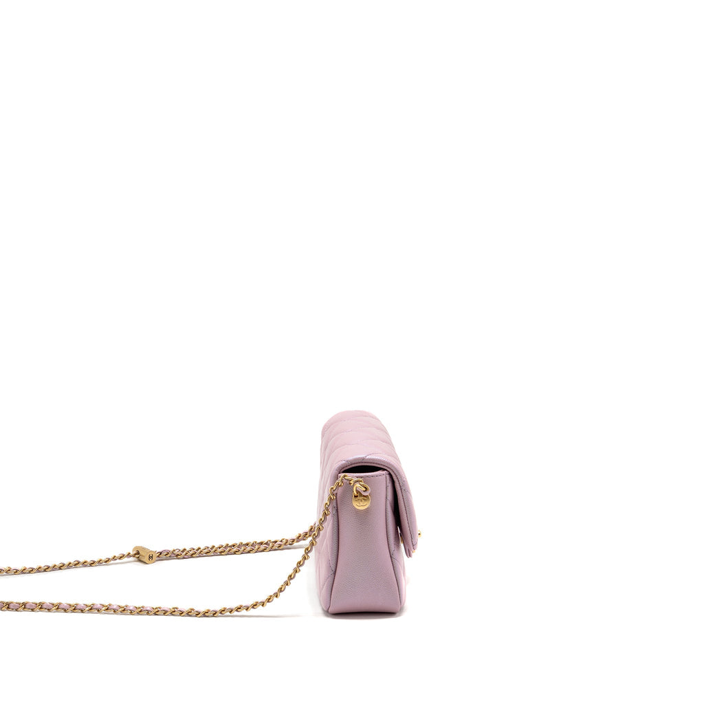CHANEL 21K MY PERFECT MINI FLAP BAG CAVIAR IRIDESCENT PINK GHW (MICROCHIP)