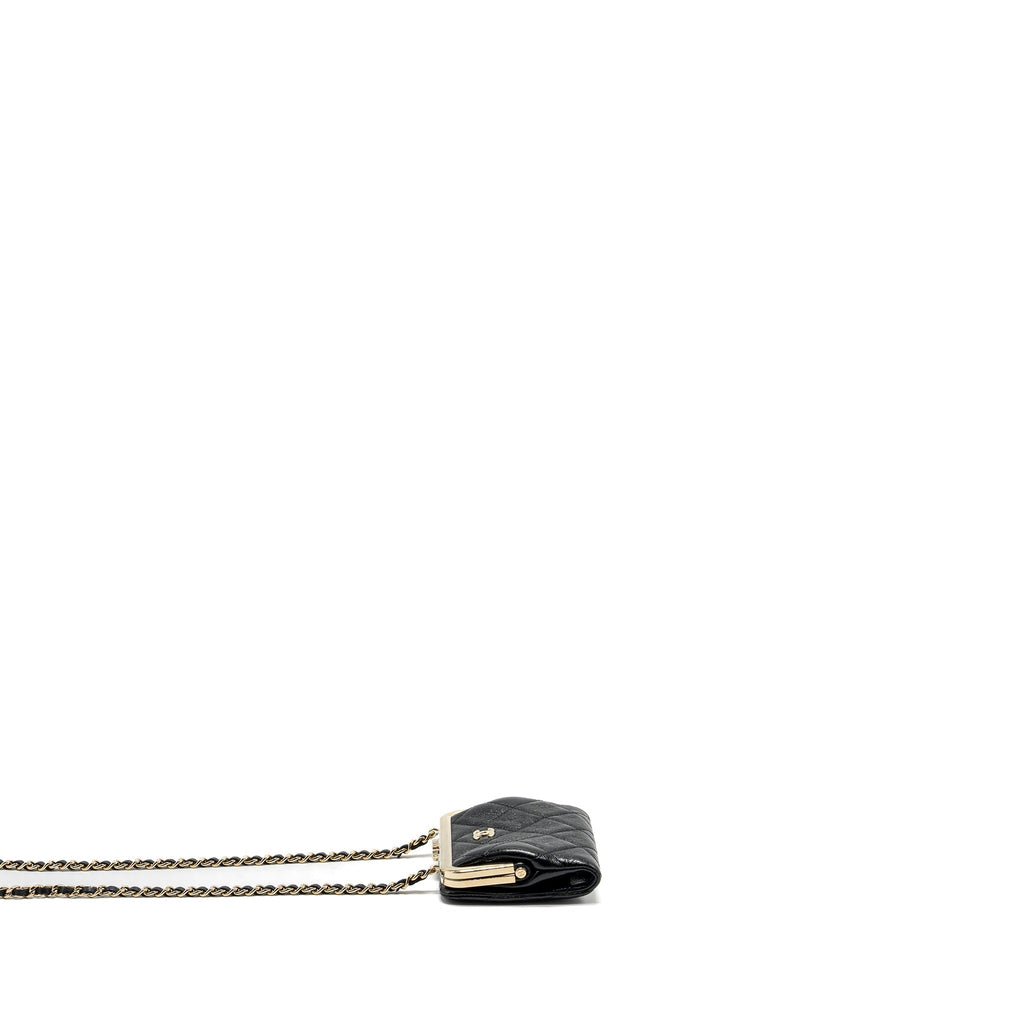 CHANEL QUILTED MINI CLIP PURSE WITH CHAIN AGED CALFSKIN BLACK LGHW (MICROCHIP)