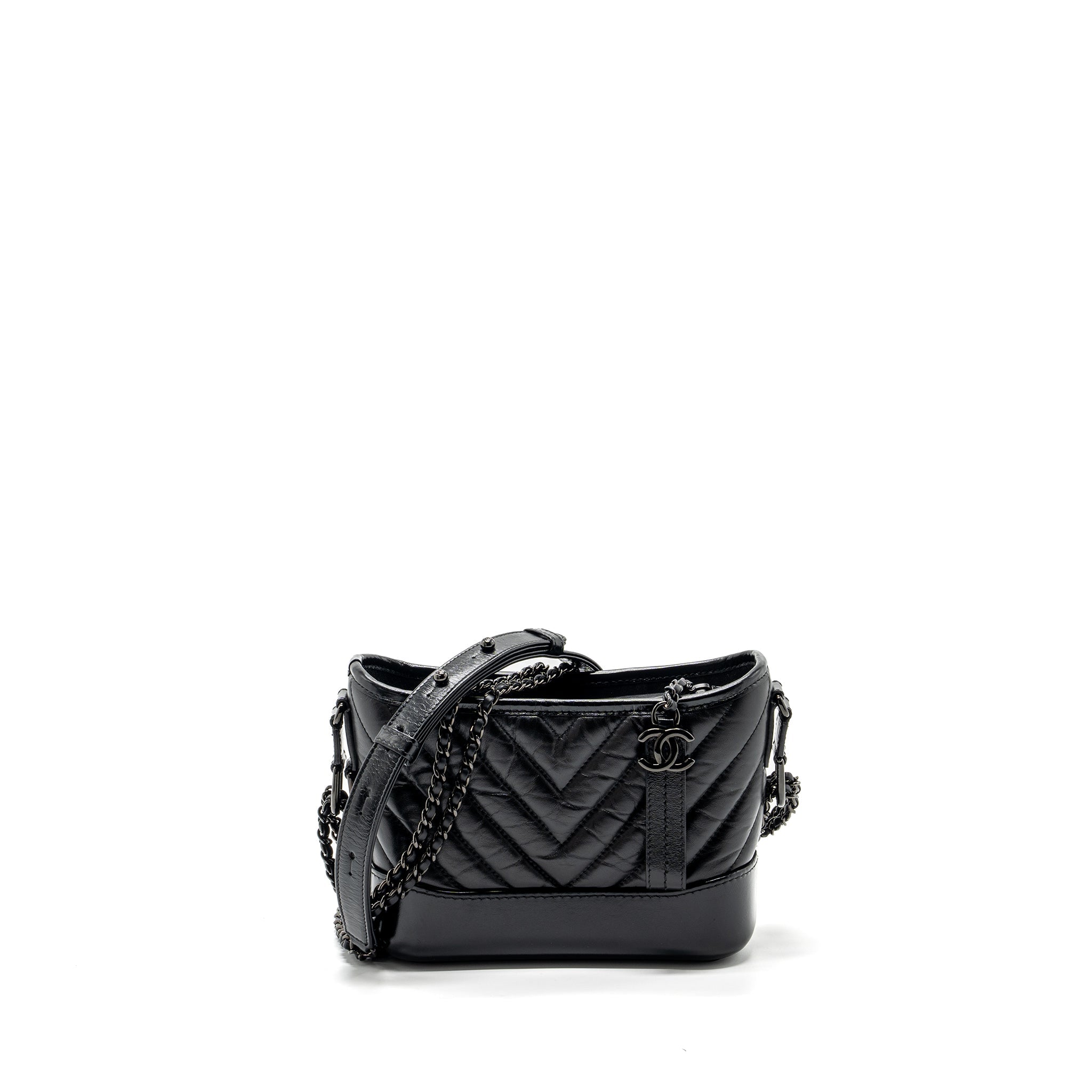 CHANEL SMALL GABRIELLE HOBO BAG CHEVRON AGED CALFSKIN SO BLACK