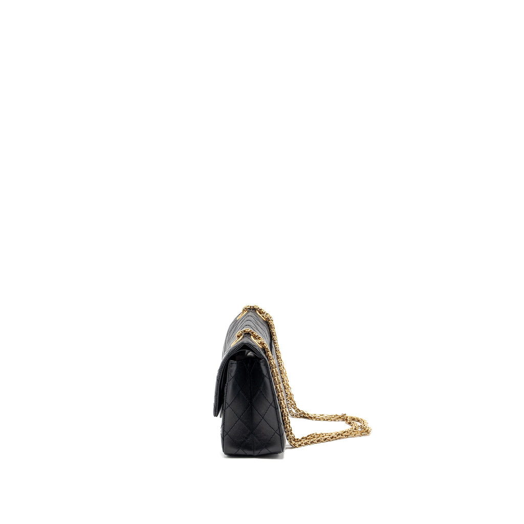 CHANEL SMALL 2.55 REISSUE DOUBLE FLAP BAG AGED CALFSKIN BLACK GHW