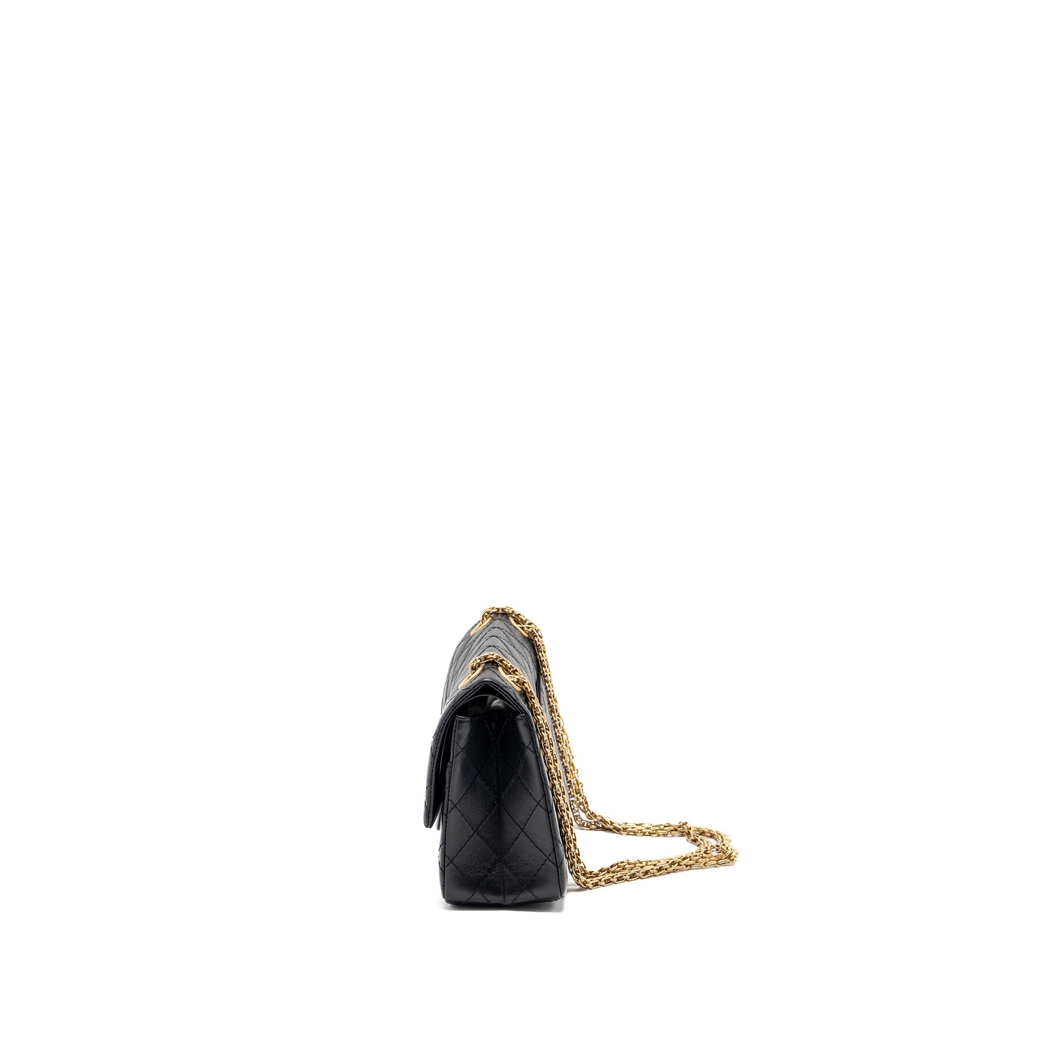 CHANEL SMALL 2.55 REISSUE DOUBLE FLAP BAG AGED CALFSKIN BLACK GHW