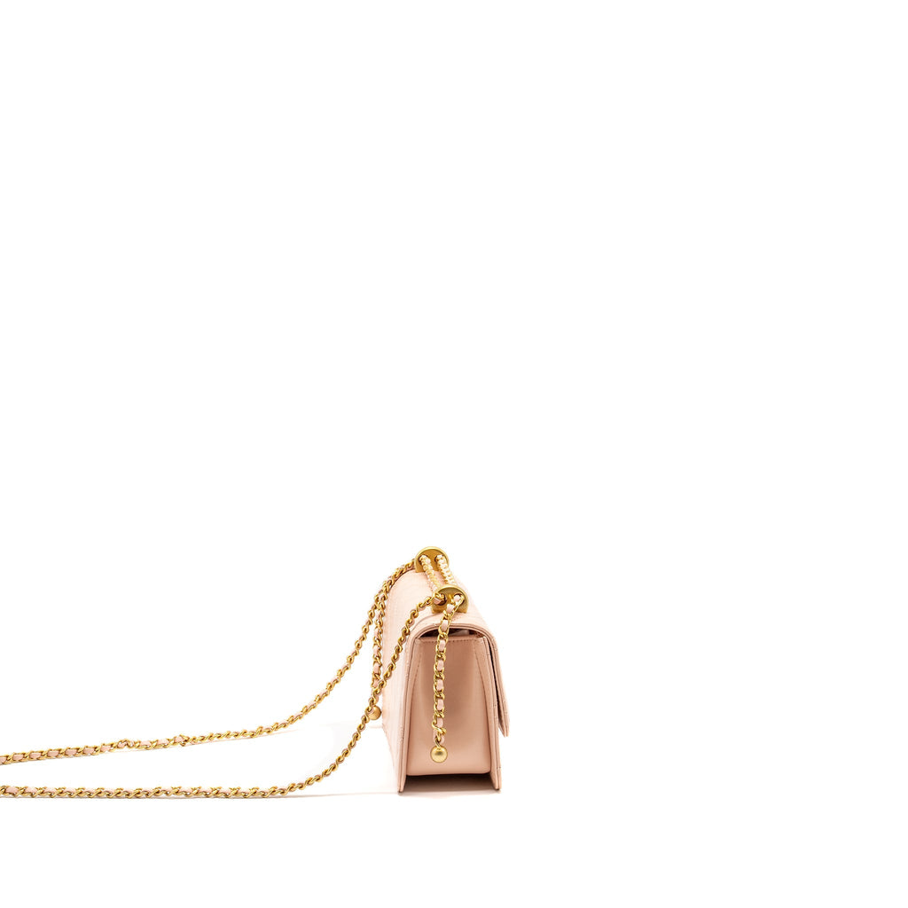 CHANEL GOLD CRUSH MINI FLAP BAG CALFSKIN LIGHT PINK GHW (MICROCHIP)