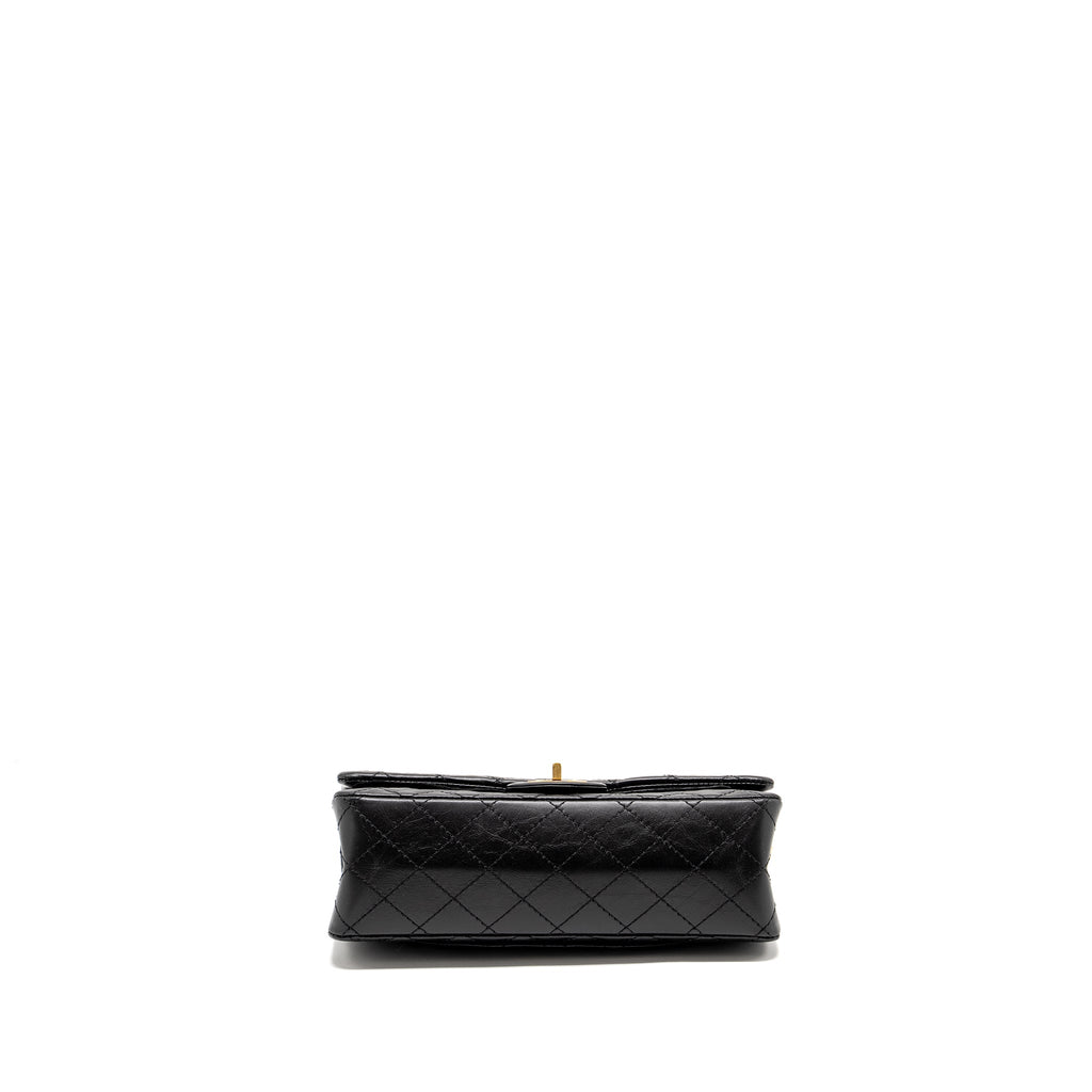 CHANEL SMALL 2.55 REISSUE DOUBLE FLAP BAG AGED CALFSKIN BLACK GHW (MICROCHIP)