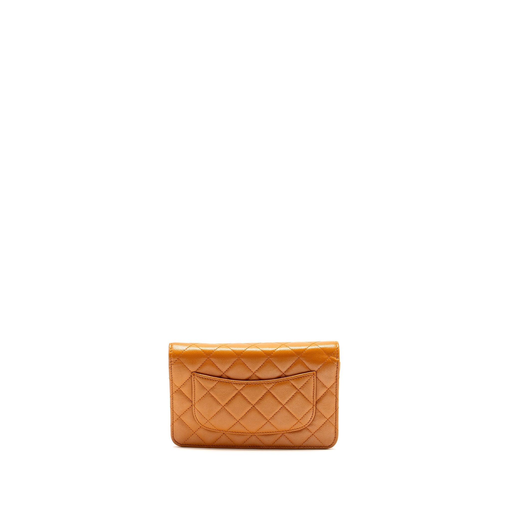CHANEL CLASSIC WALLET ON CHAIN CAVIAR LIGHT BROWN LGHW (MICROCHIP)