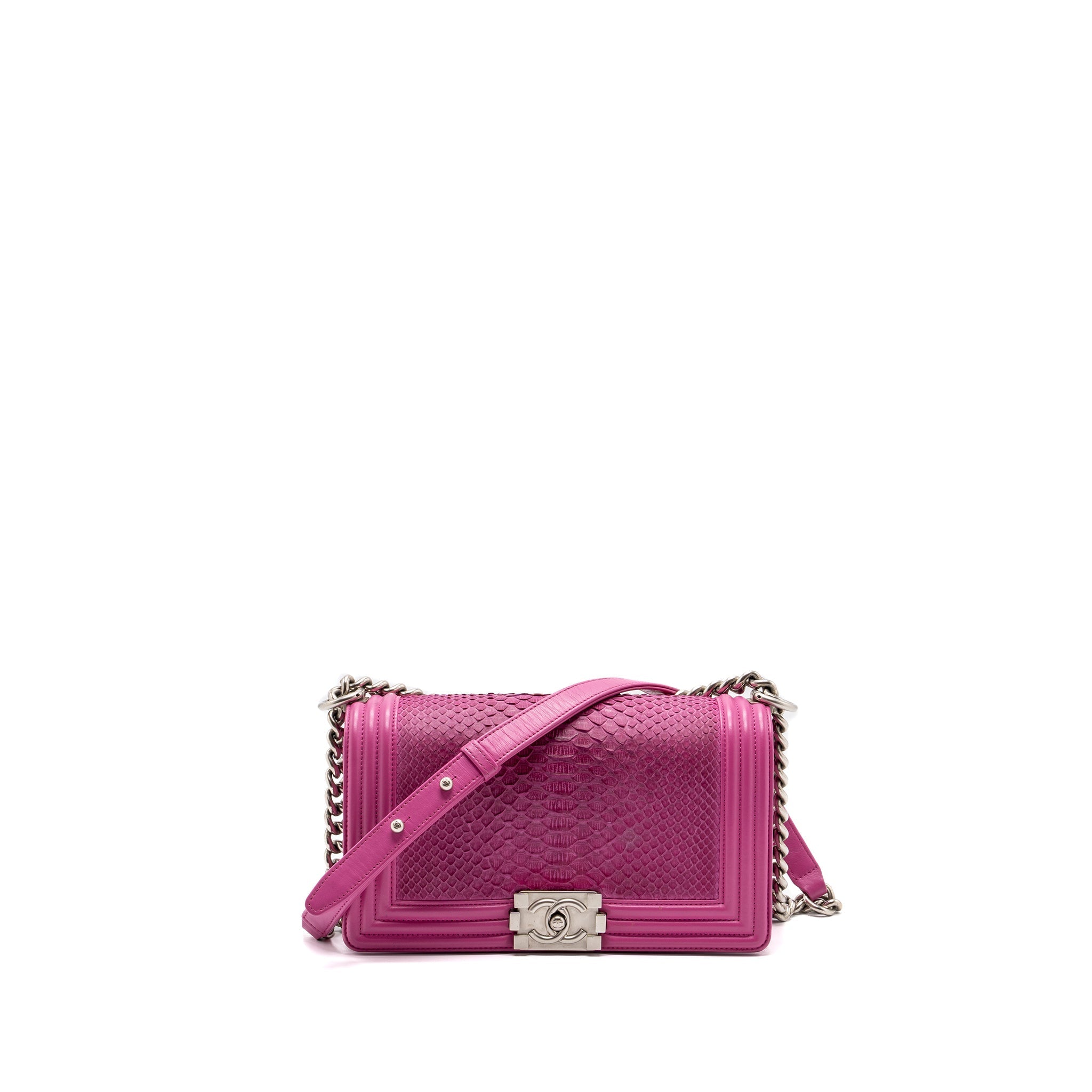 CHANEL MEDIUM BOY BAG PYTHON PINK BRUSHED SHW