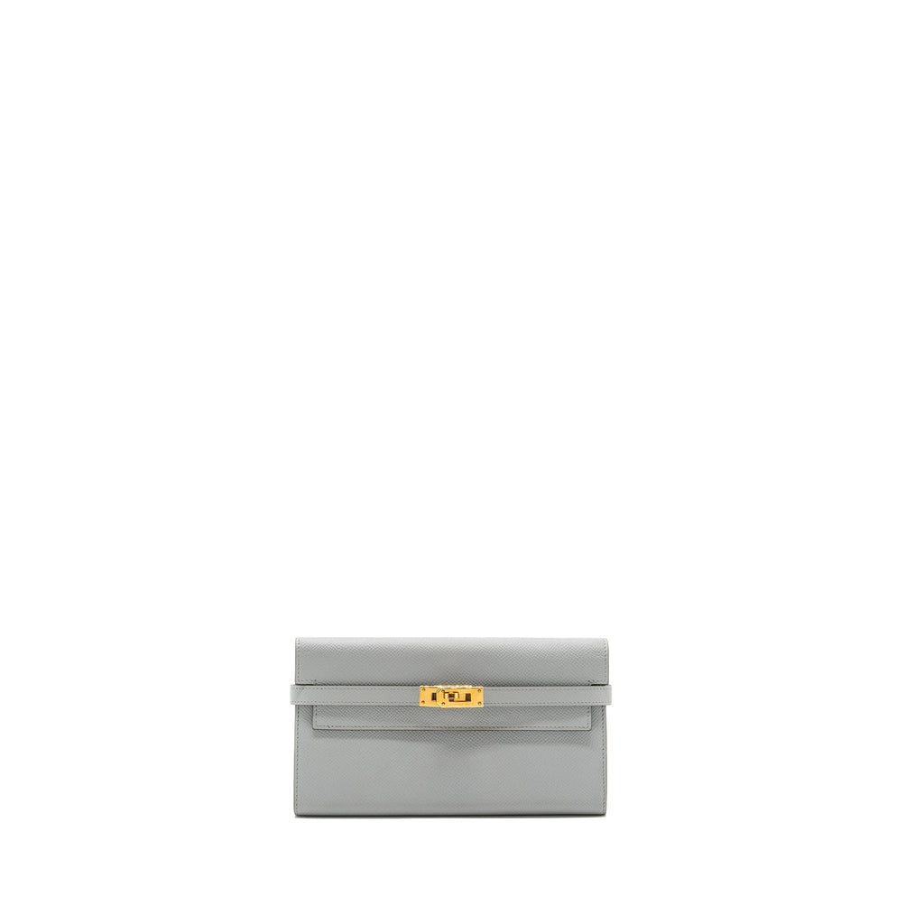 HERMES KELLY CLASSIC LONG WALLET EPSOM 8U BLEU GLACIER GHW