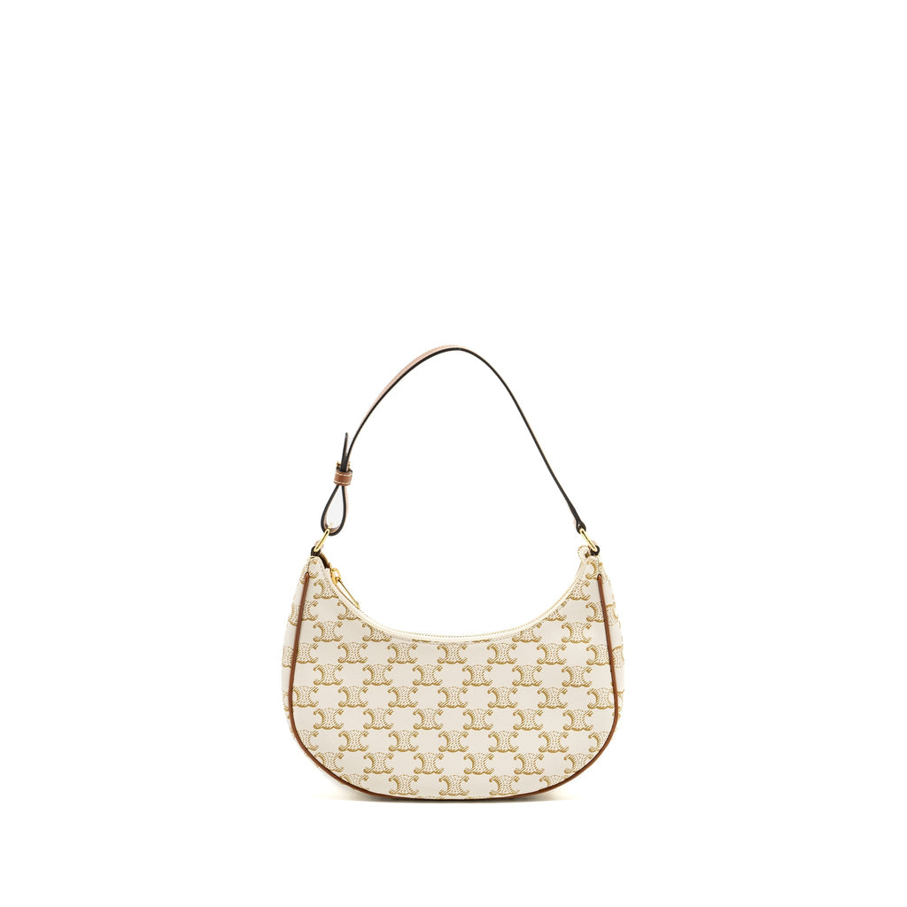 CELINE AVA BAG TRIOMPHE CANVAS/CALFSKIN WHITE/BROWN GHW