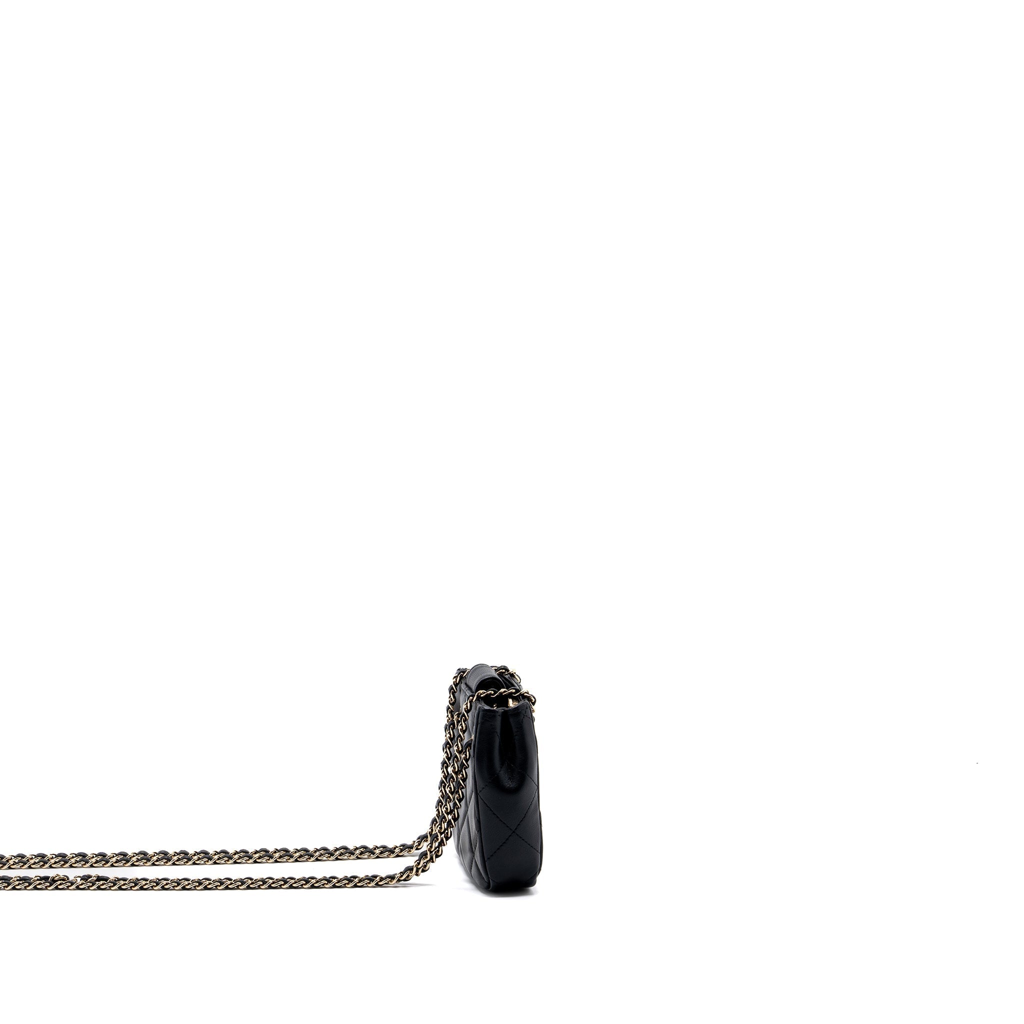 CHANEL QUILTED SUPER MINI TOTE WITH CHAIN LAMBSKIN BLACK LGHW