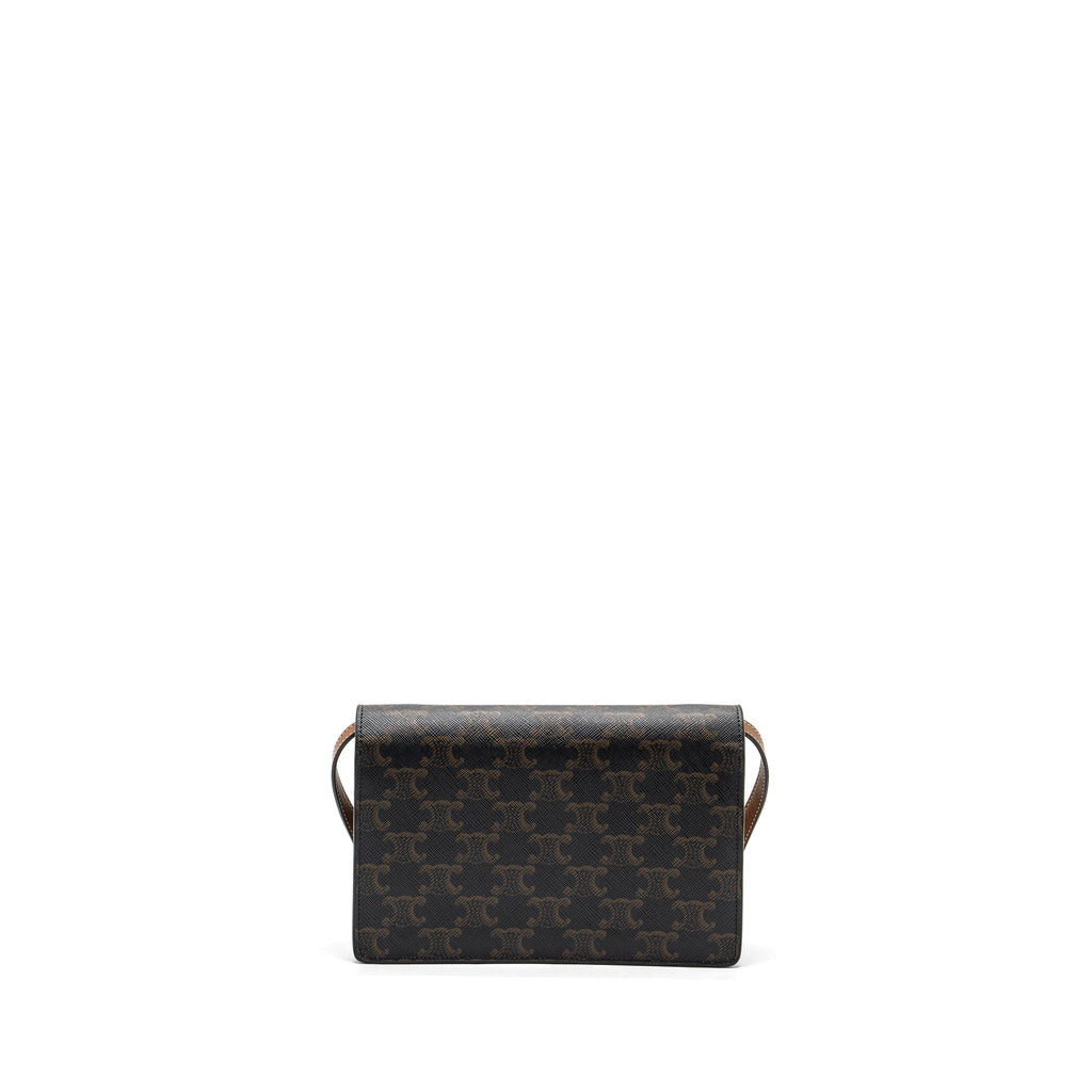 CELINE WALLET ON STRAP TRIOMPHE CANVAS / LEATHER TAN GHW