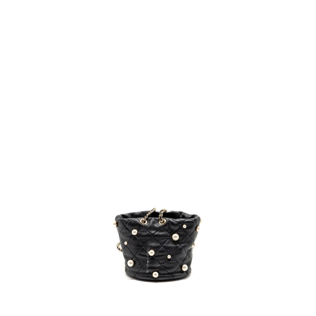 CHANEL ABOUT PEARLS QUILTED DRAWSTRING BUCKET BAG LAMBSKIN BLACK LGHW