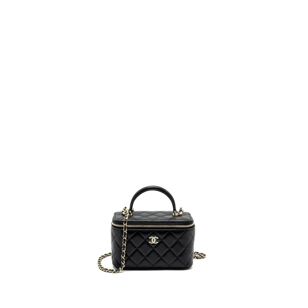 CHANEL TOP HANDLE LONG VANITY CASE LAMBSKIN BLACK LGHW (MICROCHIP)