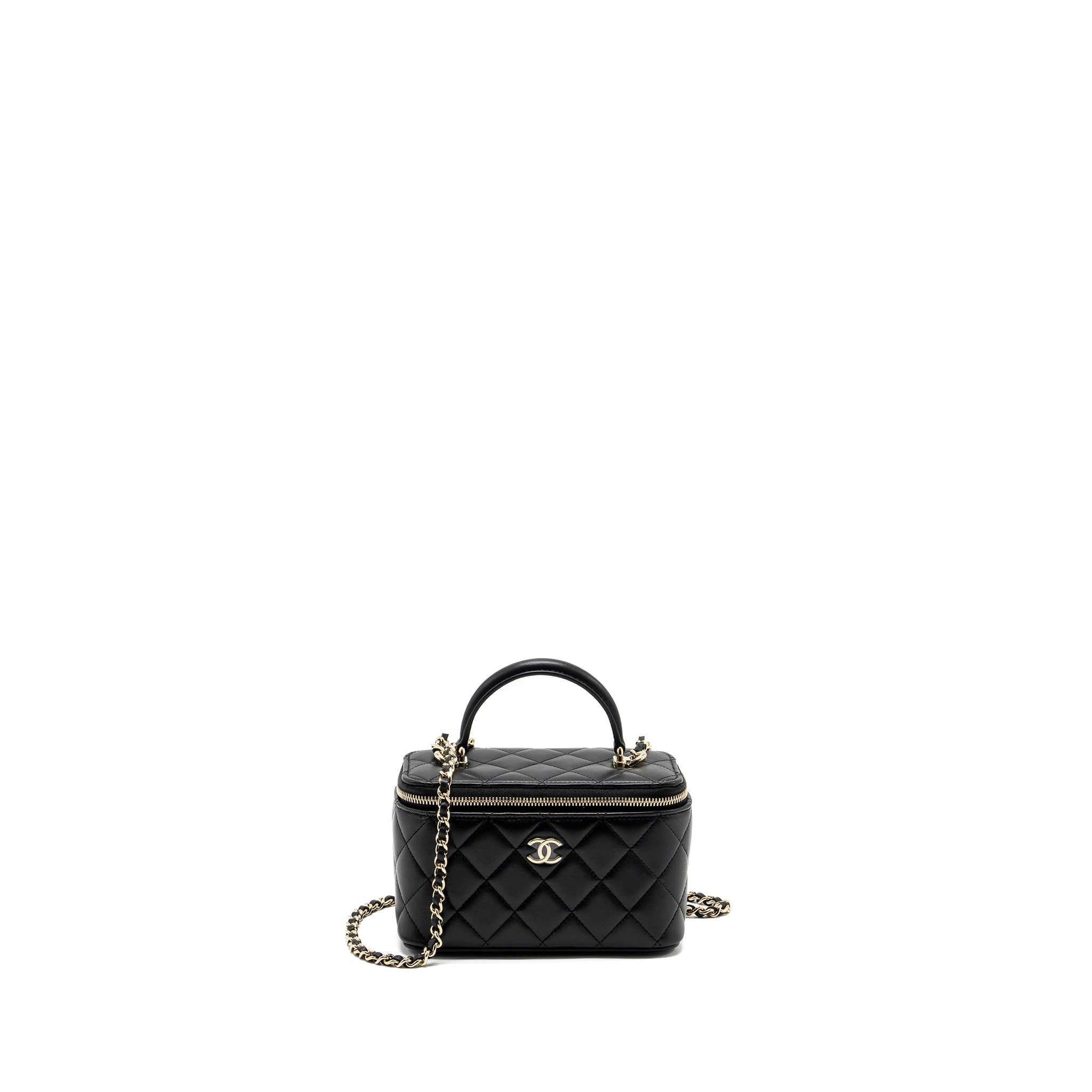 CHANEL TOP HANDLE LONG VANITY CASE LAMBSKIN BLACK LGHW (MICROCHIP)