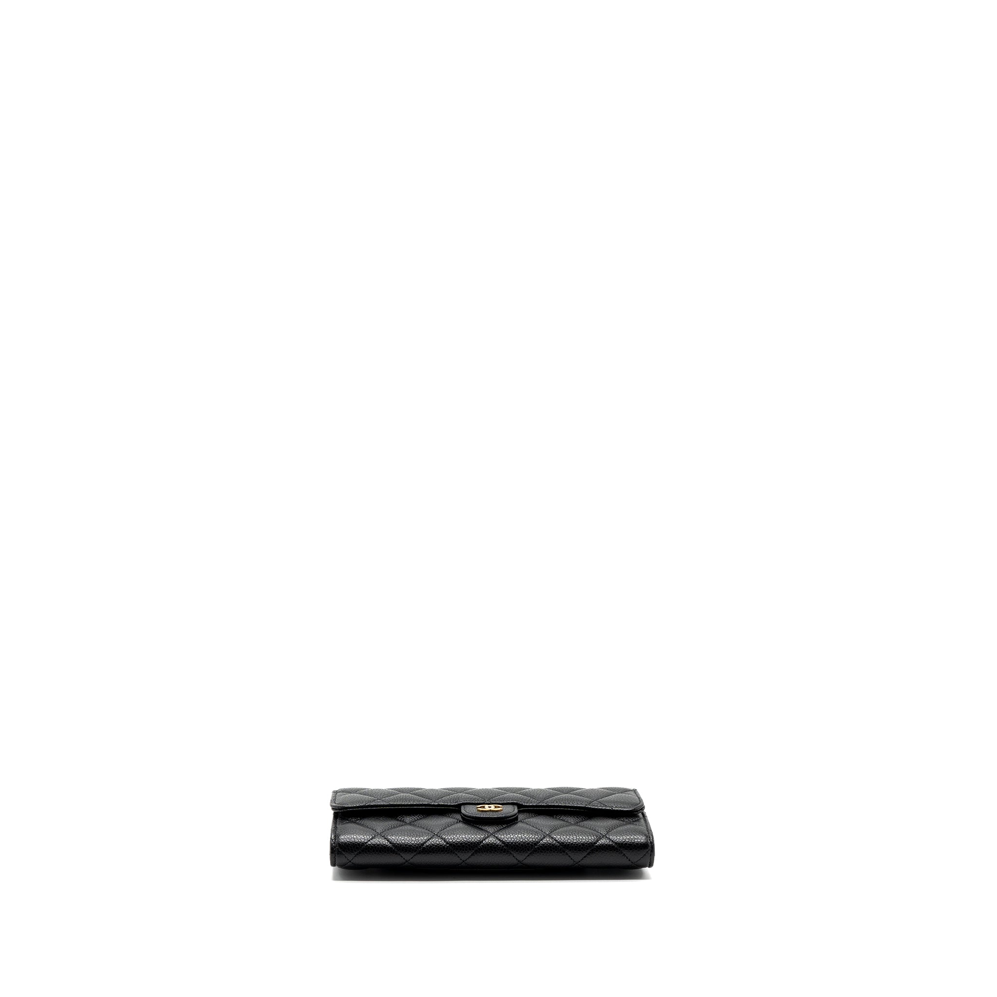 CHANEL CLASSIC LONG FLAP WALLET CAVIAR BLACK GHW
