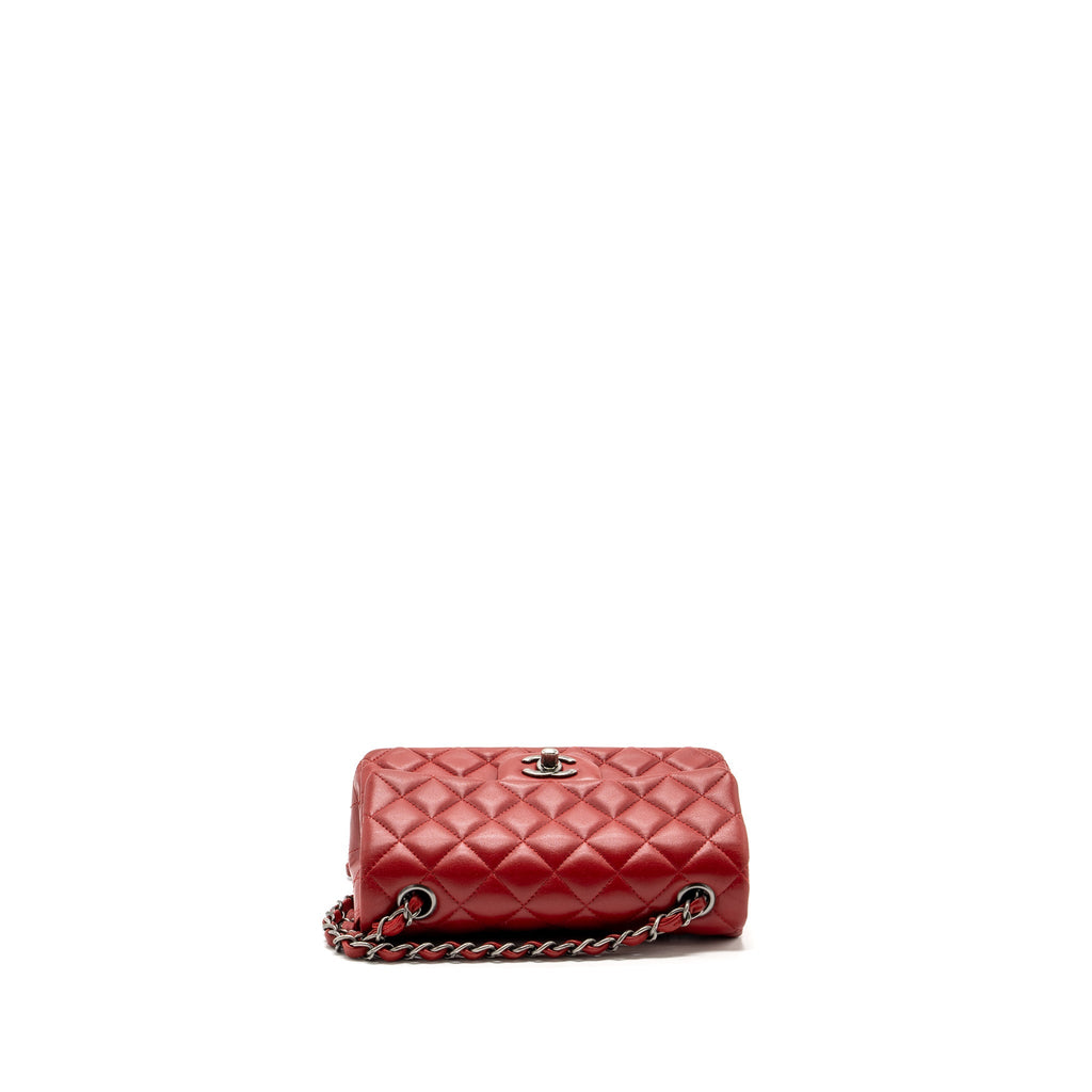 CHANEL CLASSIC MINI RECTANGULAR FLAP BAG LAMBSKIN RED RUTHENIUM HARDWARE