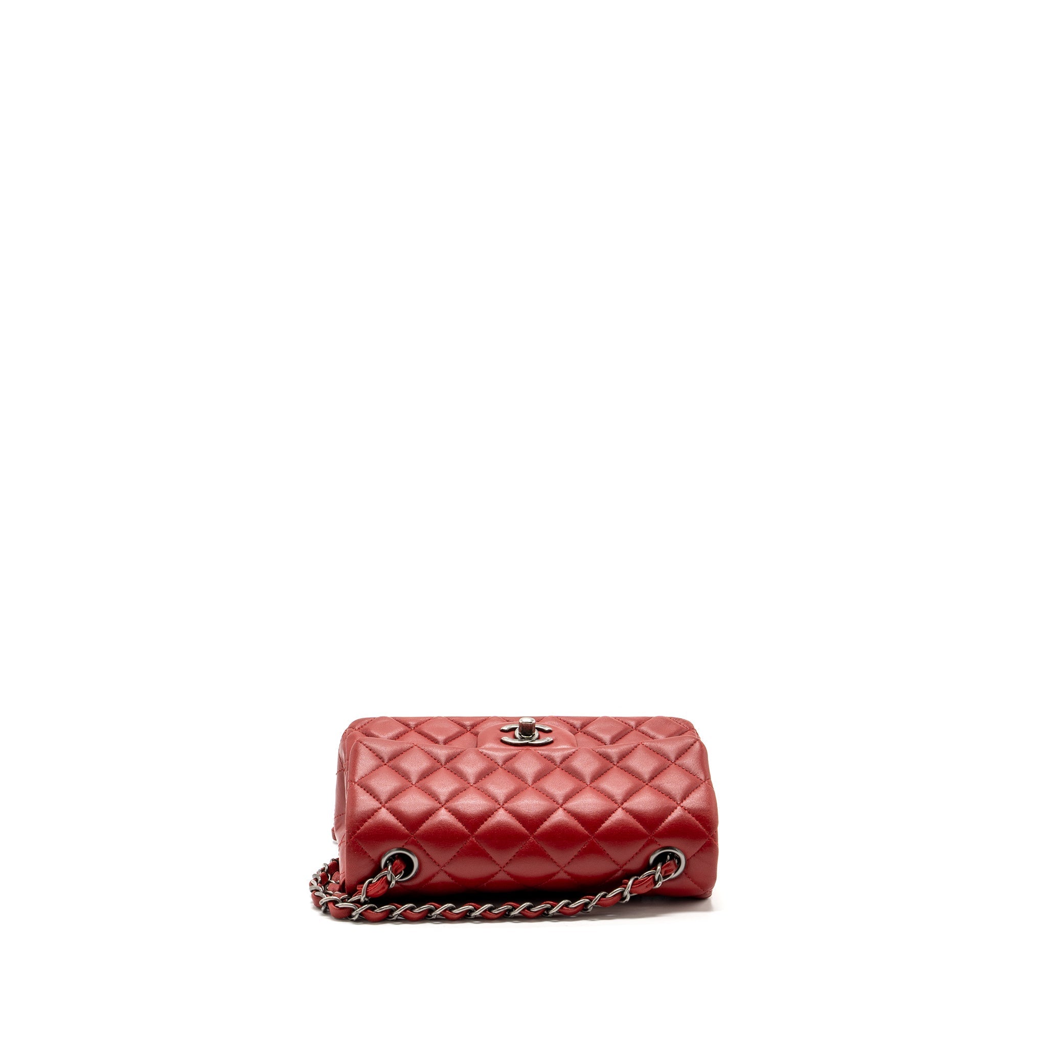 CHANEL CLASSIC MINI RECTANGULAR FLAP BAG LAMBSKIN RED RUTHENIUM HARDWARE