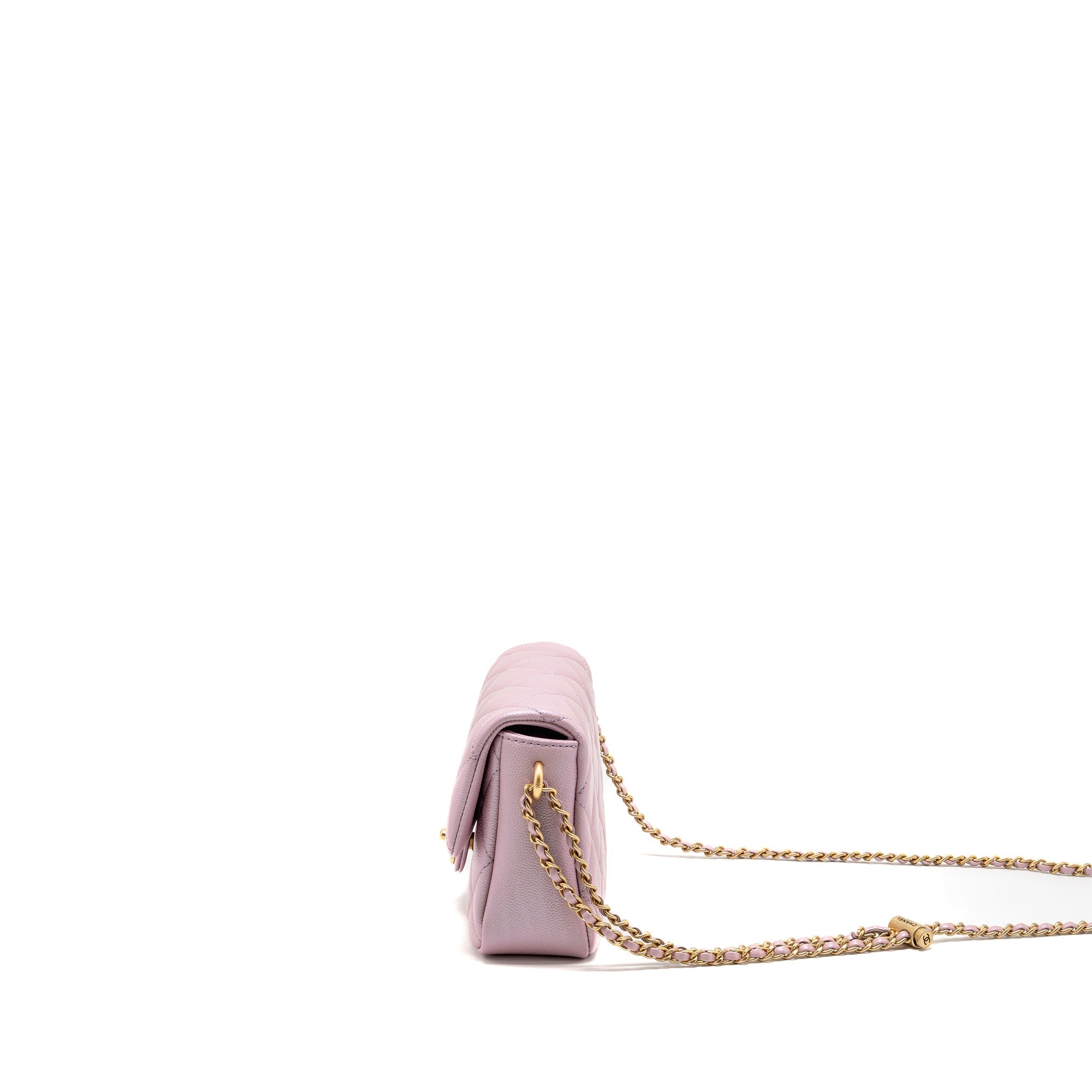 CHANEL 21K MY PERFECT MINI FLAP BAG CAVIAR IRIDESCENT PINK GHW (MICROCHIP)