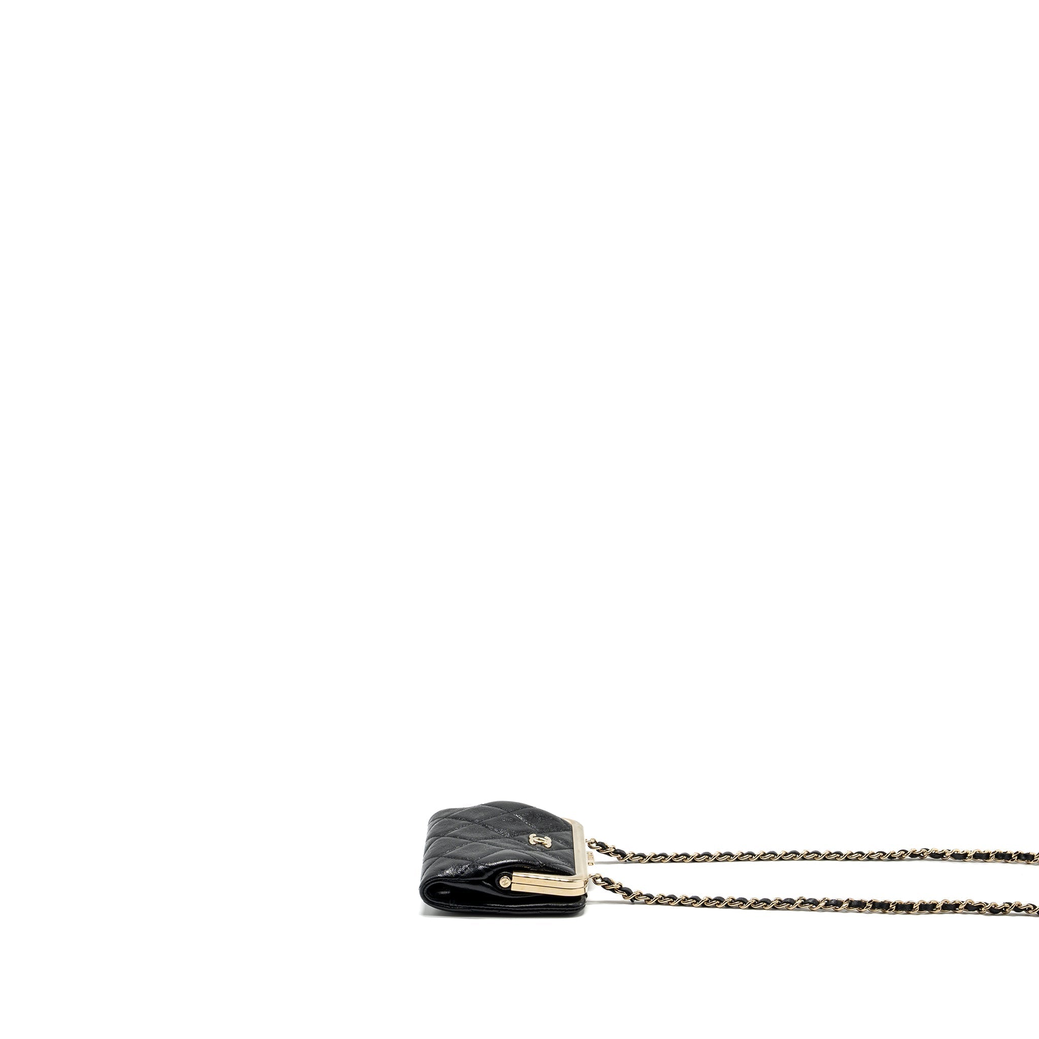 CHANEL QUILTED MINI CLIP PURSE WITH CHAIN AGED CALFSKIN BLACK LGHW (MICROCHIP)