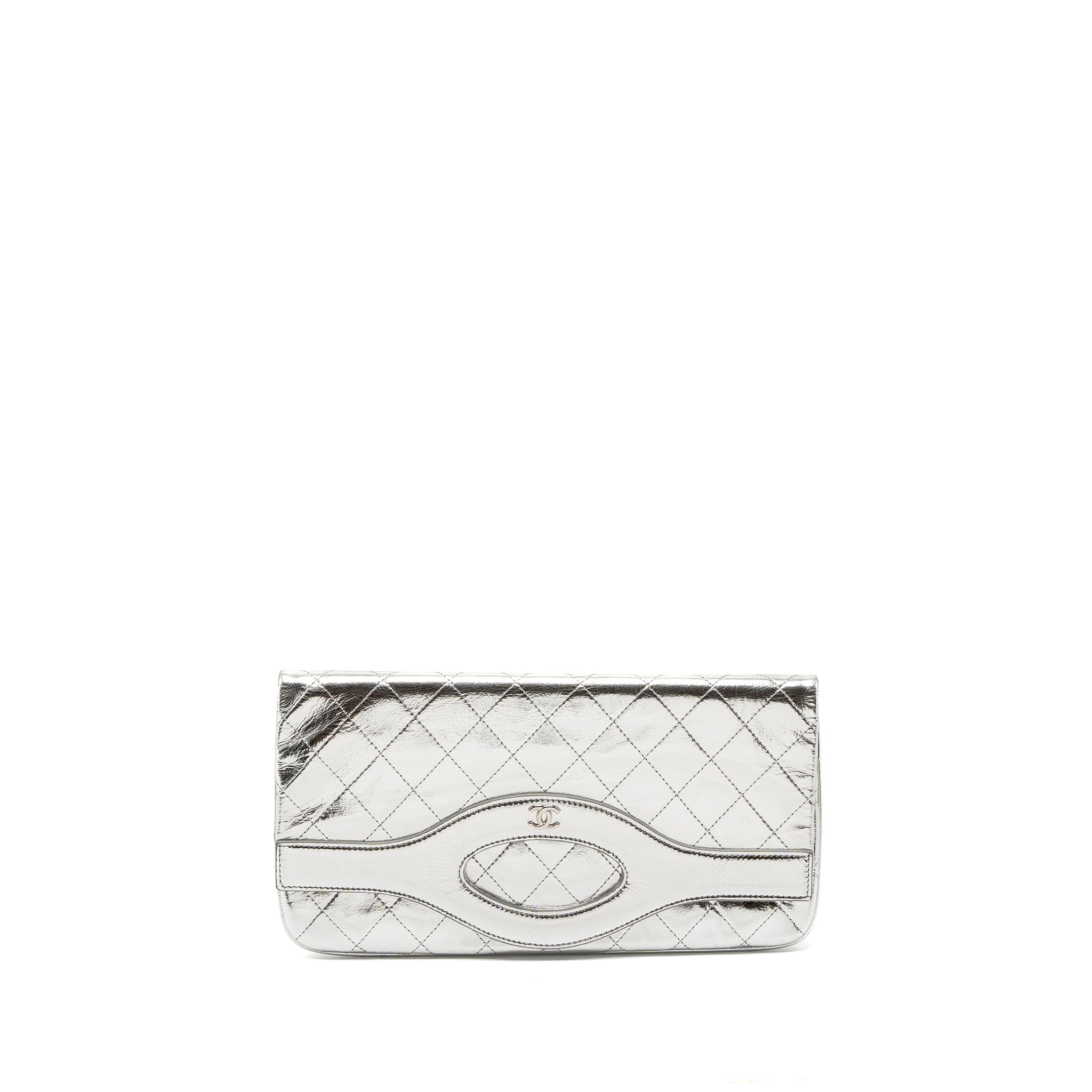 CHANEL 31 CLUTCH BAG GOATSKIN METALLIC SILVER SHW