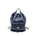 CHANEL DRAWSTRING BACKPACK LAMBSKIN/GRAINED CALFSKIN DARK BLUE LGHW