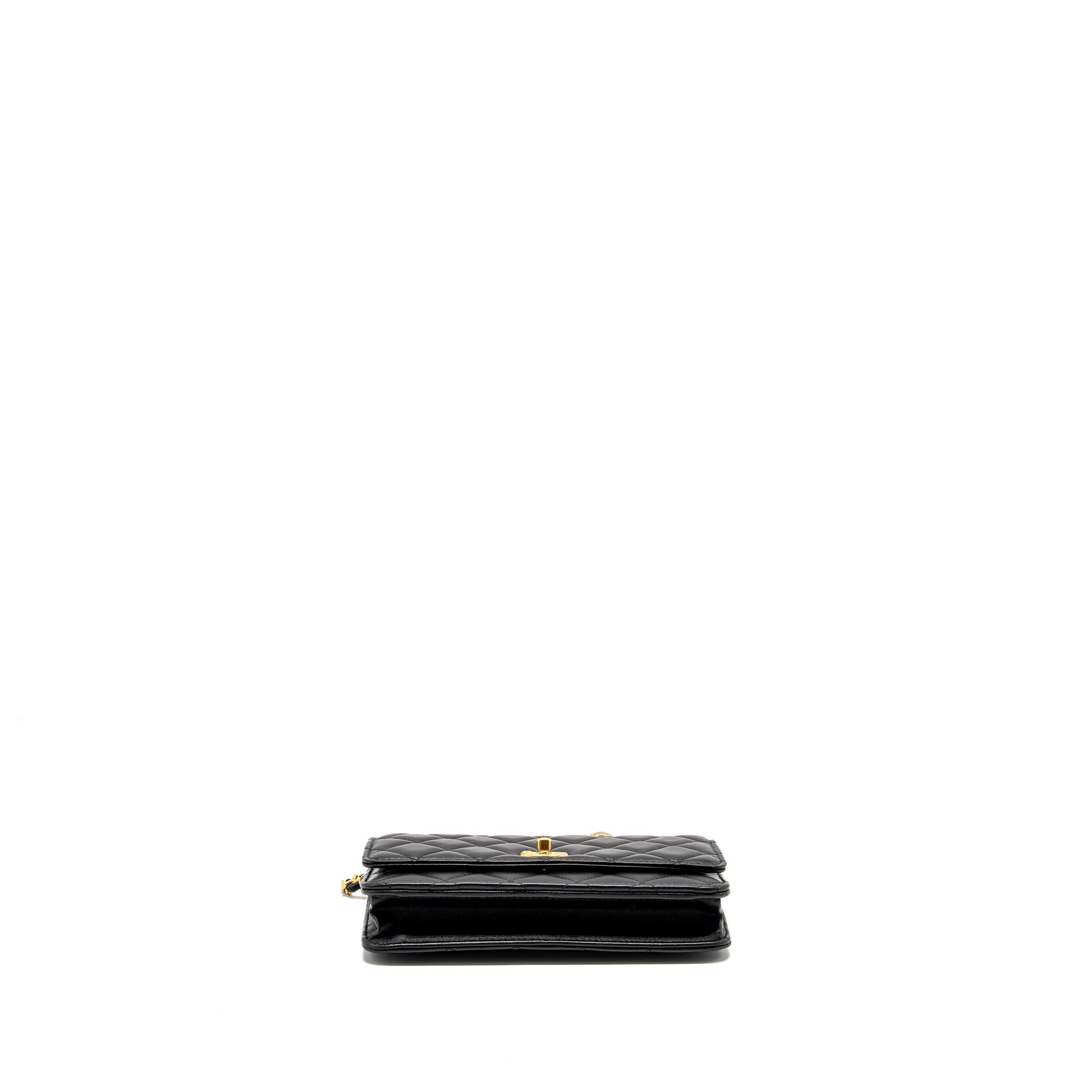 CHANEL PEARL CRUSH WALLET ON CHAIN LAMBSKIN BLACK GHW (MICROCHIP)