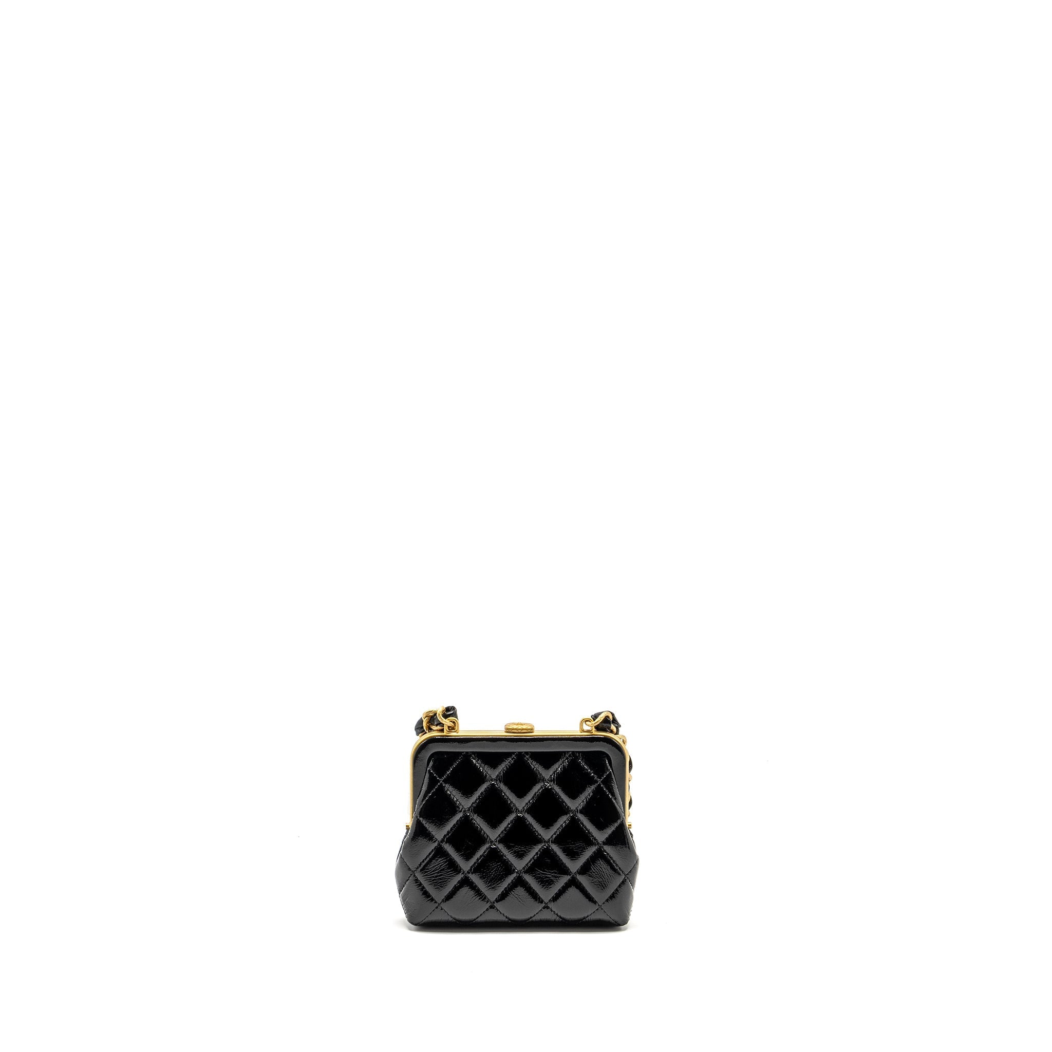 CHANEL 24A BOWKNOT CLUTCH WITH CHAIN PATENT CRUMPLED LAMBSKIN/SHINY LAMBSKIN BLACK/PINK GHW (MICROCHIP)