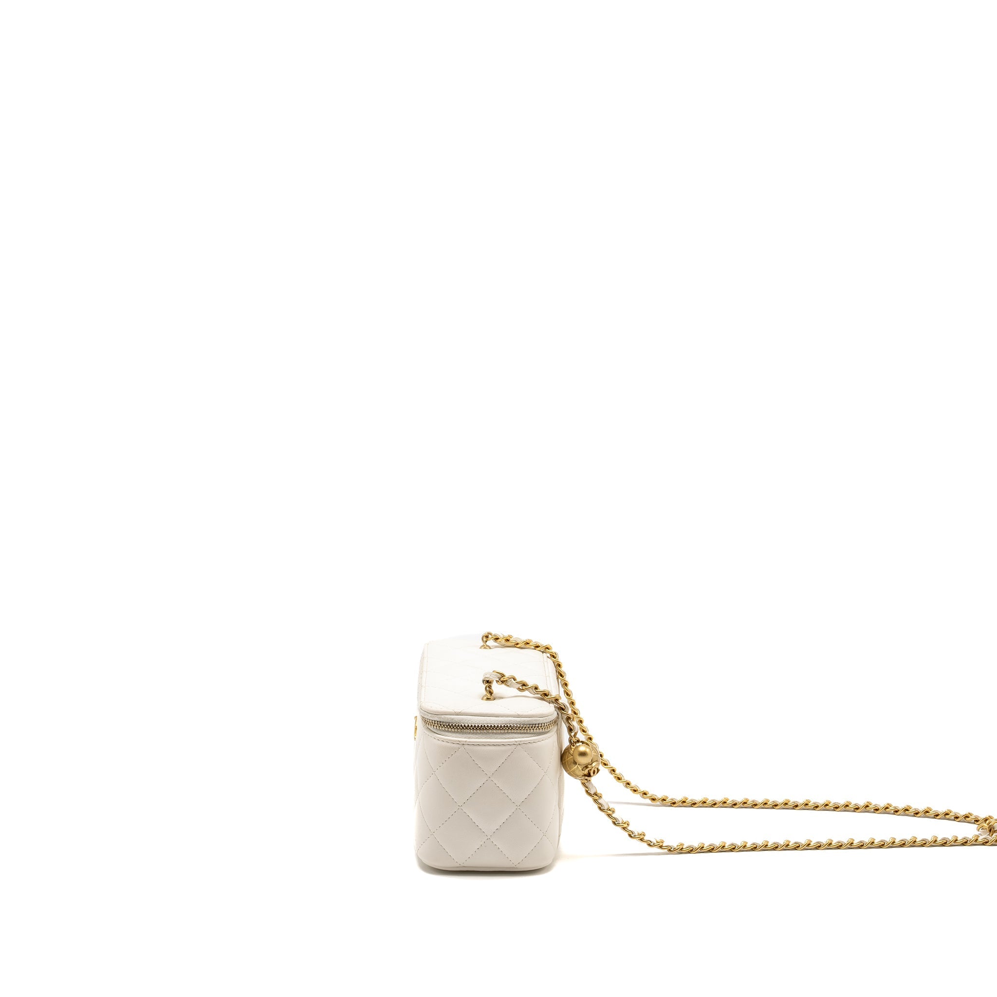 CHANEL PEARL CRUSH LONG VANITY CASE LAMBSKIN WHITE GHW (MICROCHIP)