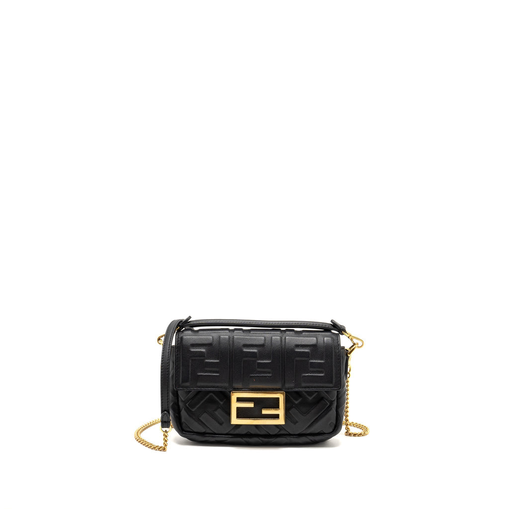 FENDI MINI BAGUETTE BAG FF MOTIF NAPPA LEATHER BLACK GHW