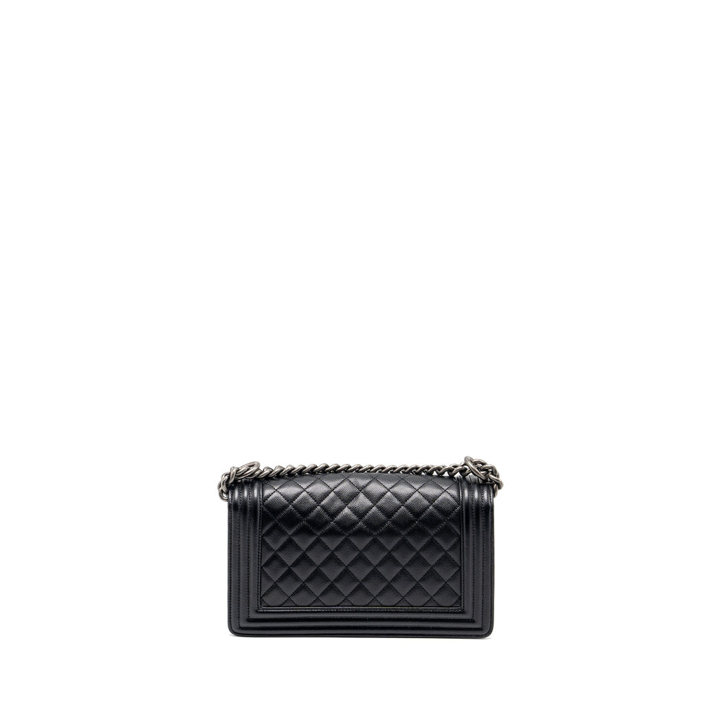 CHANEL MEDIUM BOY BAG CAVIAR BLACK RUTHENIUM SHW