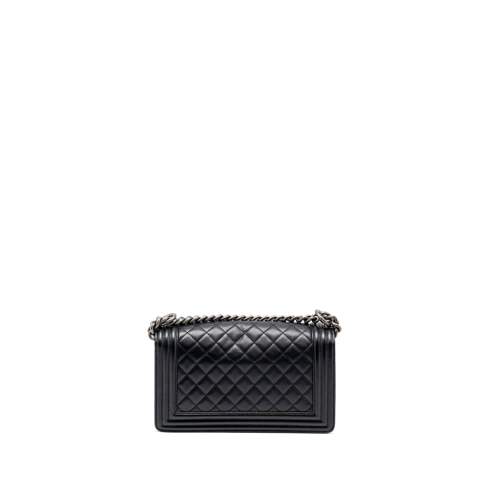 CHANEL MEDIUM BOY BAG CAVIAR BLACK RUTHENIUM SHW