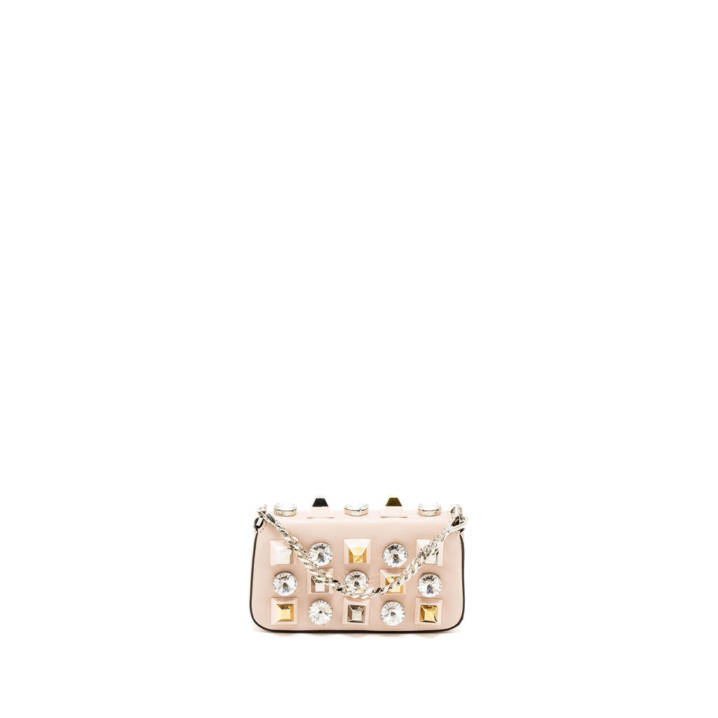 FENDI MINI FLAP CLUTCH WITH CHAIN LAMBSKIN LIGHT PINK SHW