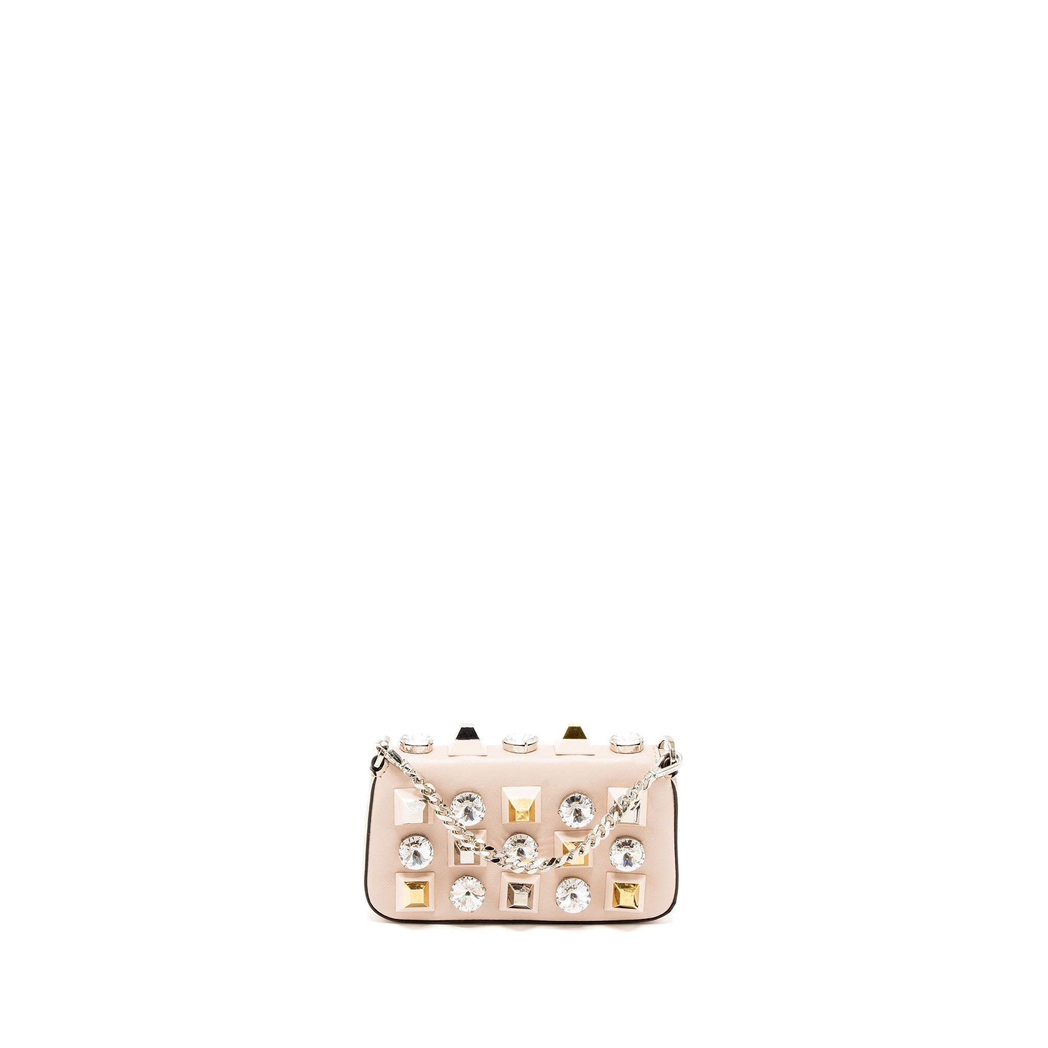 FENDI MINI FLAP CLUTCH WITH CHAIN LAMBSKIN LIGHT PINK SHW