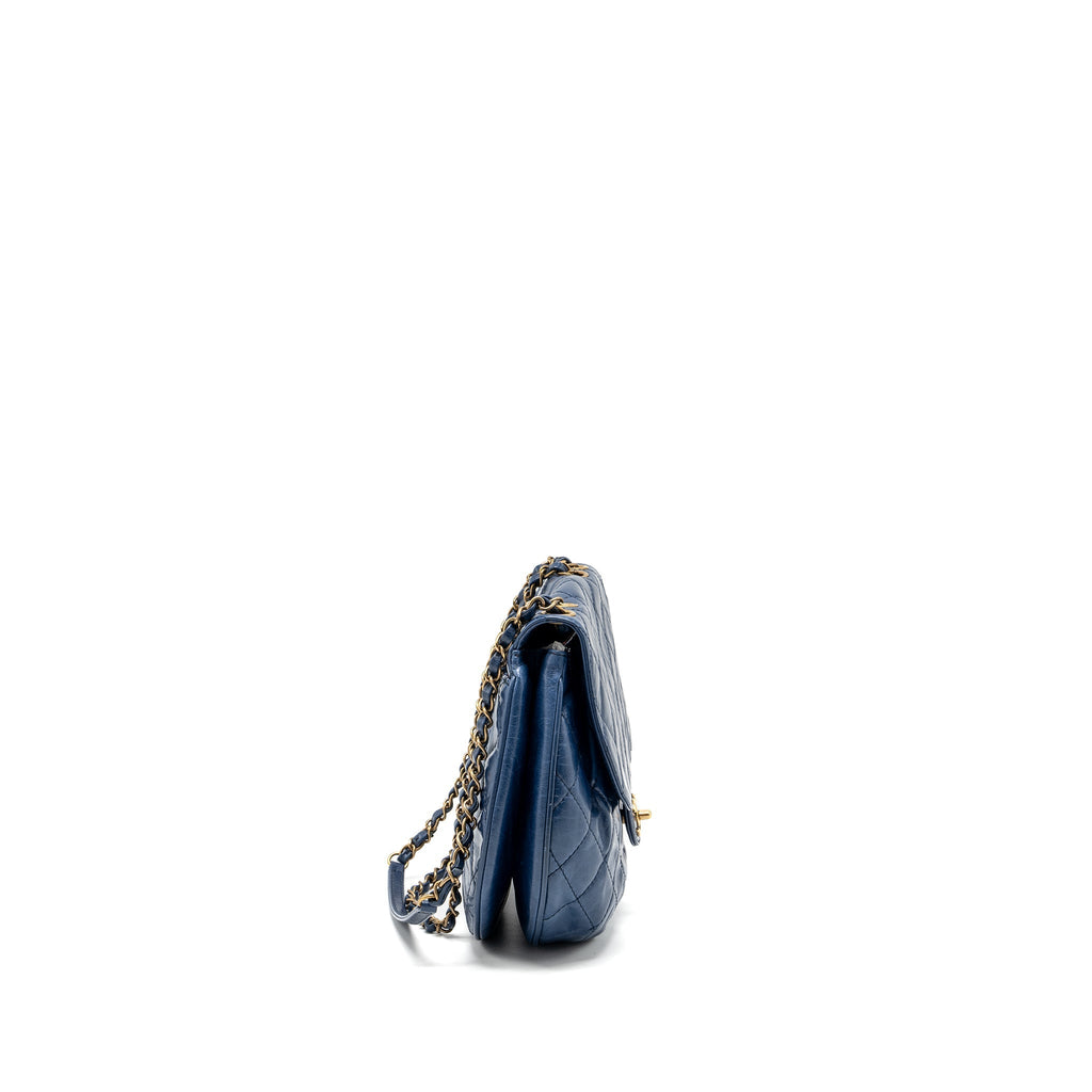 CHANEL QUILTED LARGE FLAP BAG CALFSKIN BLUE GHW