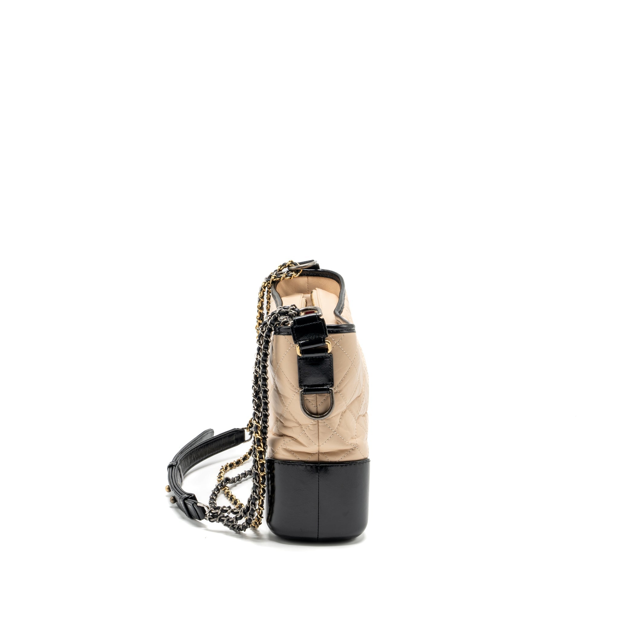 CHANEL GABRIELLE HOBO BAG AGED CALFSKIN BEIGE/BLACK MULTICOLOUR HARDWARE