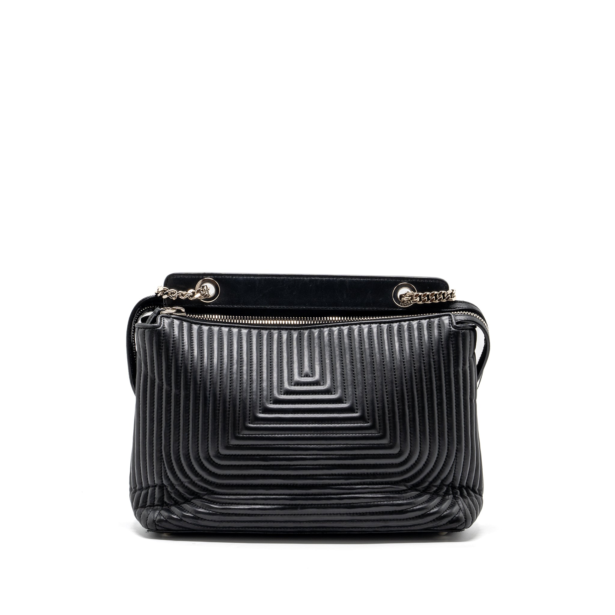 FENDI DOCTOM CHAIN SHOULDER BAG LEATHER BLACK SHW