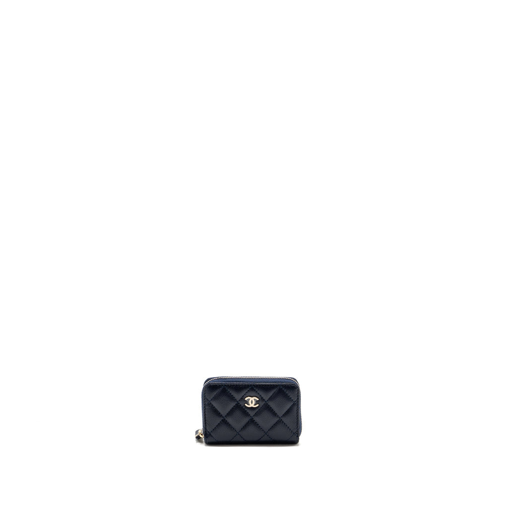CHANEL QUILTED ZIP CARD HOLDER CAVIAR NAVY SHW (MICROCHIP)